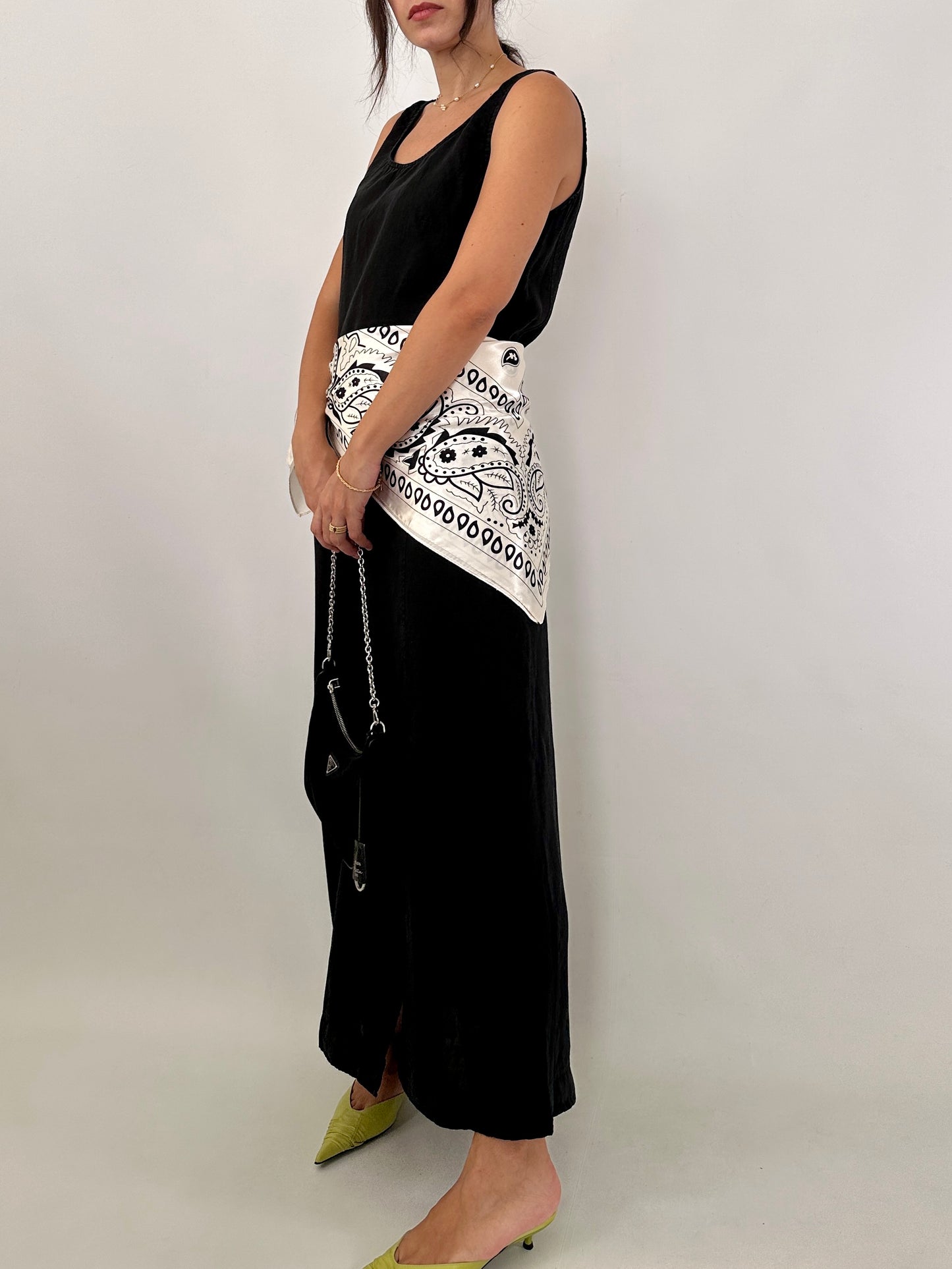 Pure linen maxi black dress