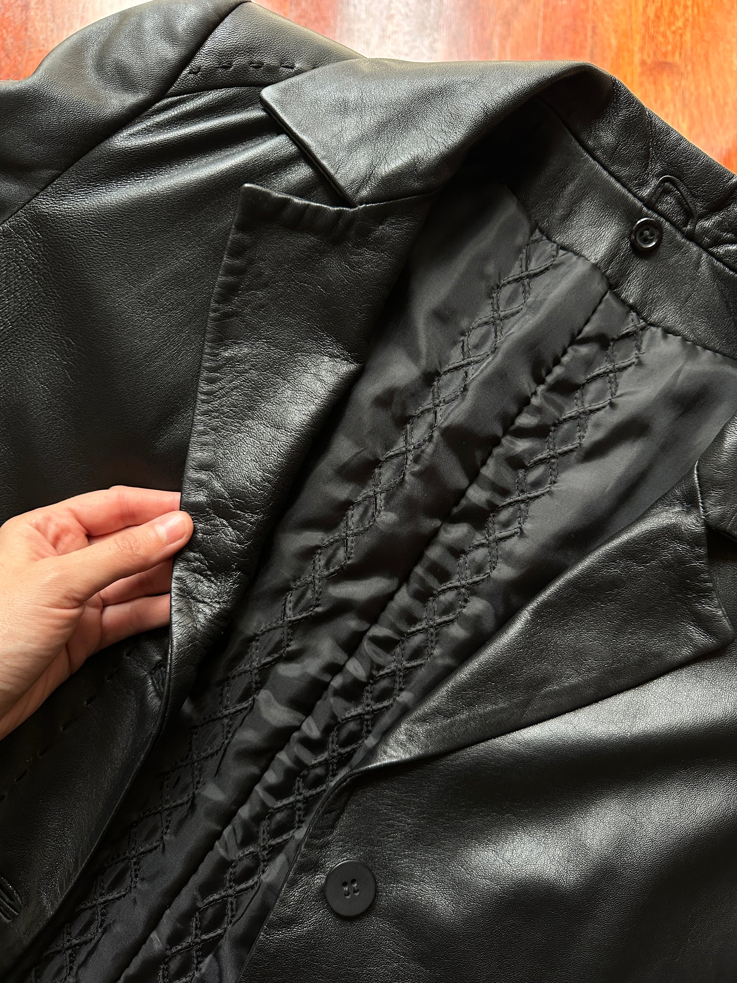 Extra-long nappa leather vintage trench coat