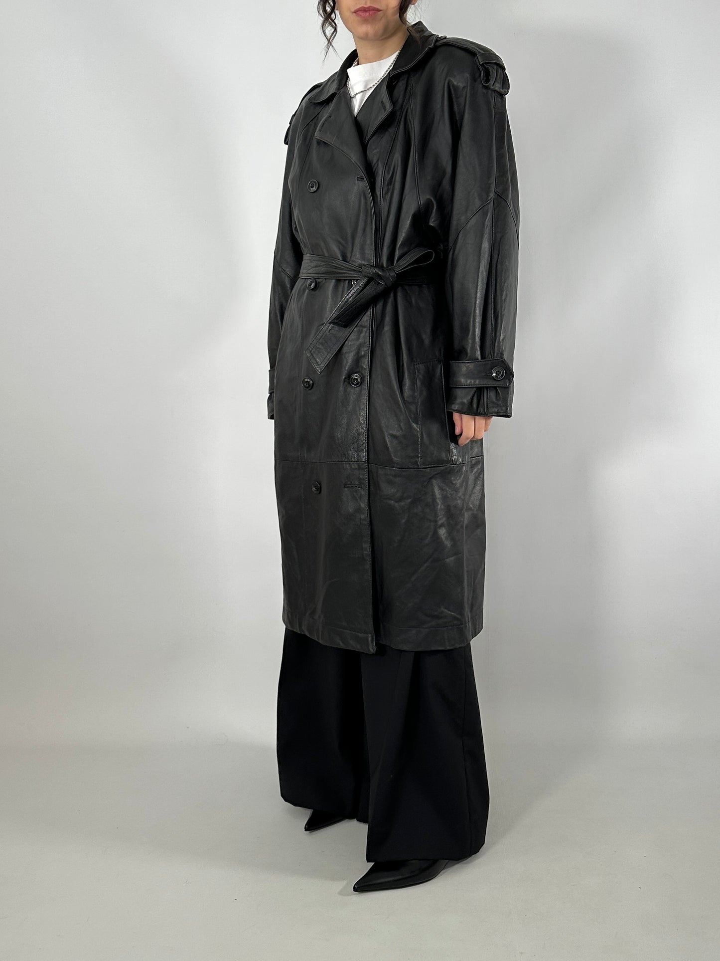Genuine leather 80s trench coat