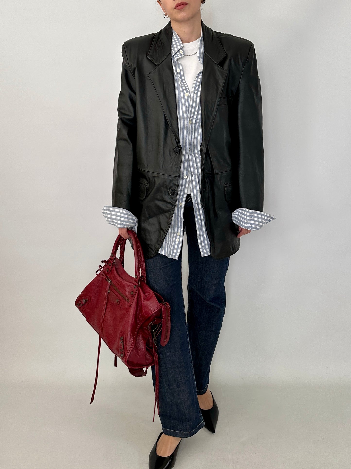 Genuine leather vintage black blazer