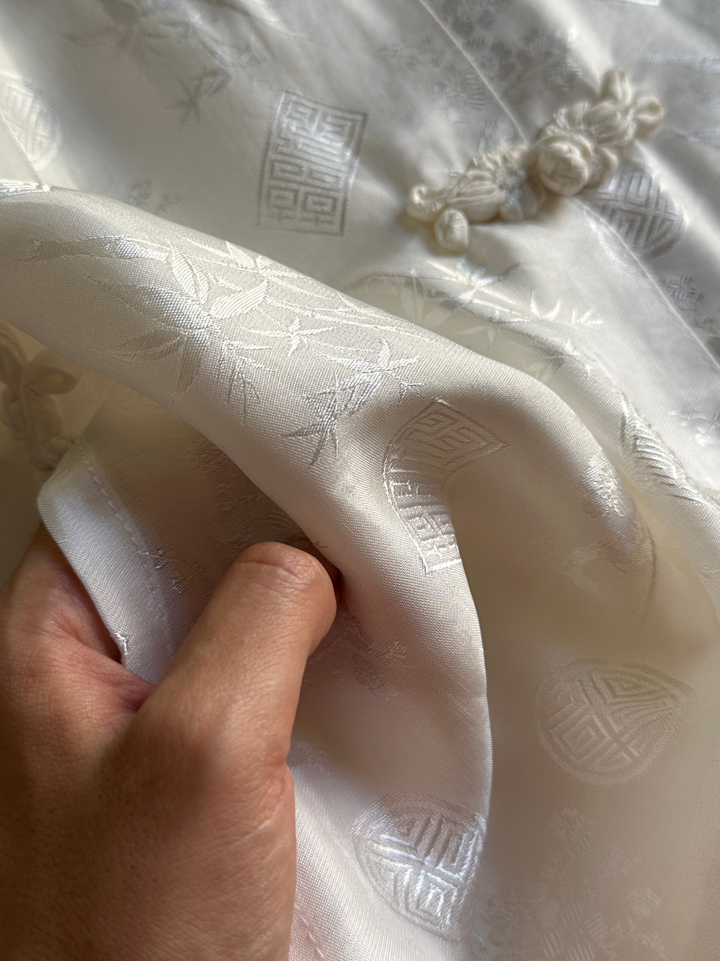 White Silk Jacquard Frog Closure Blouse