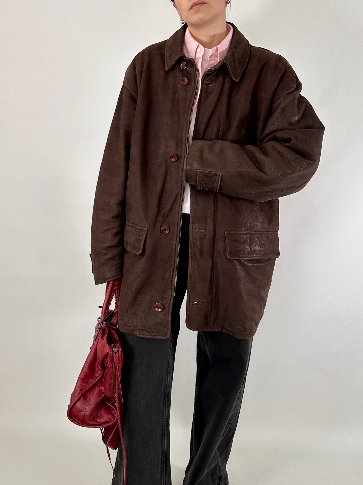 Chocolate nabuk leather jacket