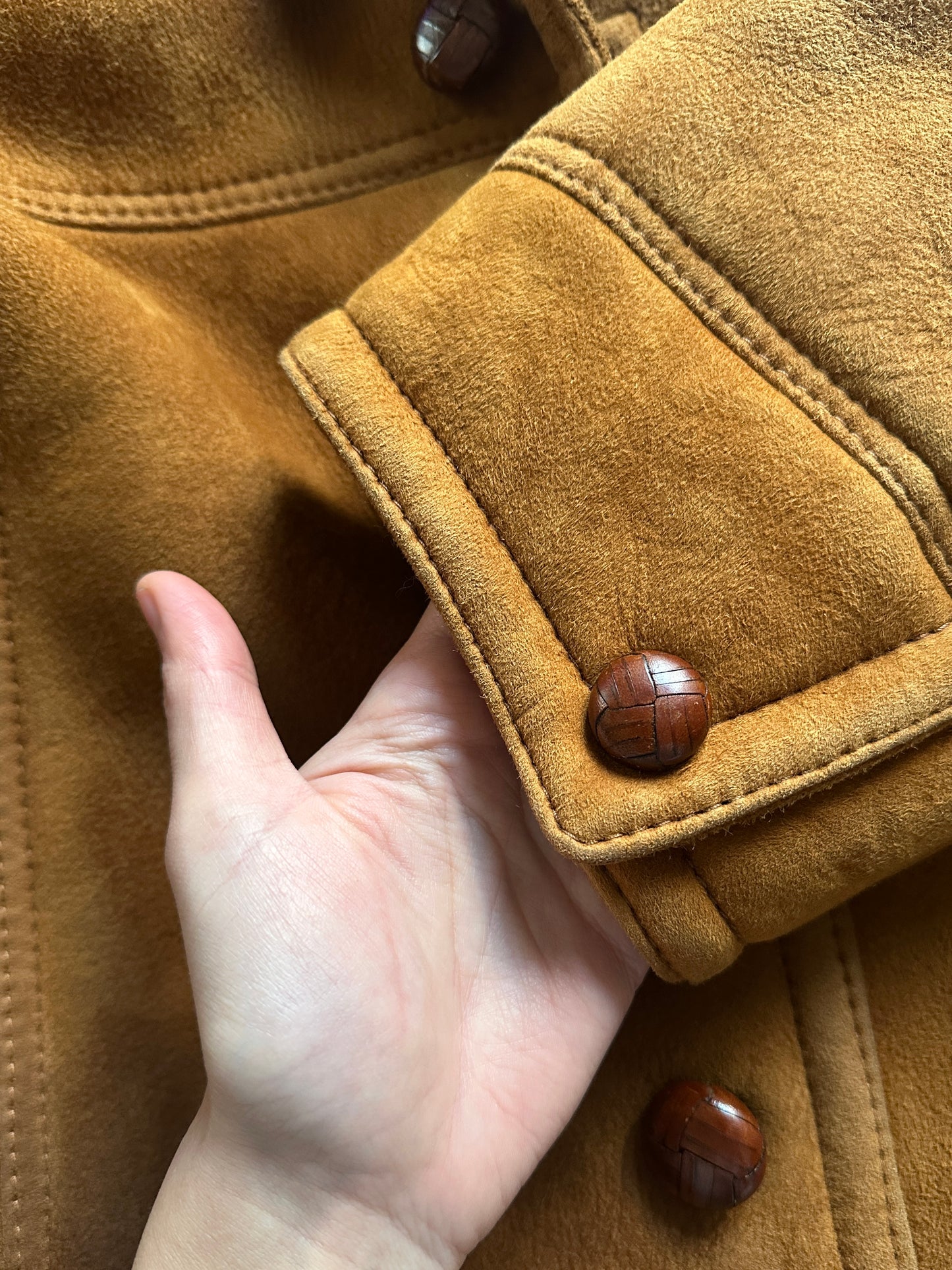 Vintage shearling coat in soft suede leather