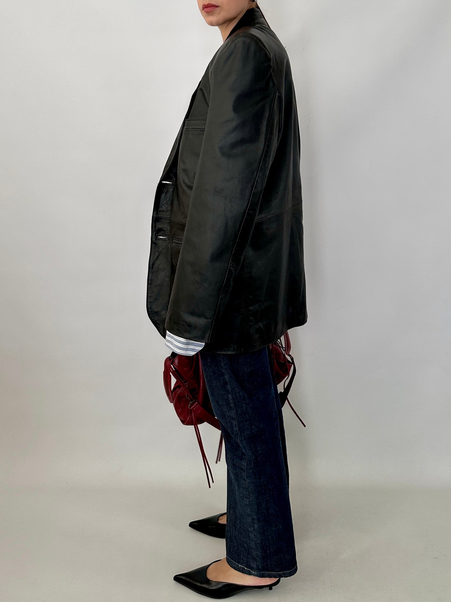 Genuine leather vintage black blazer