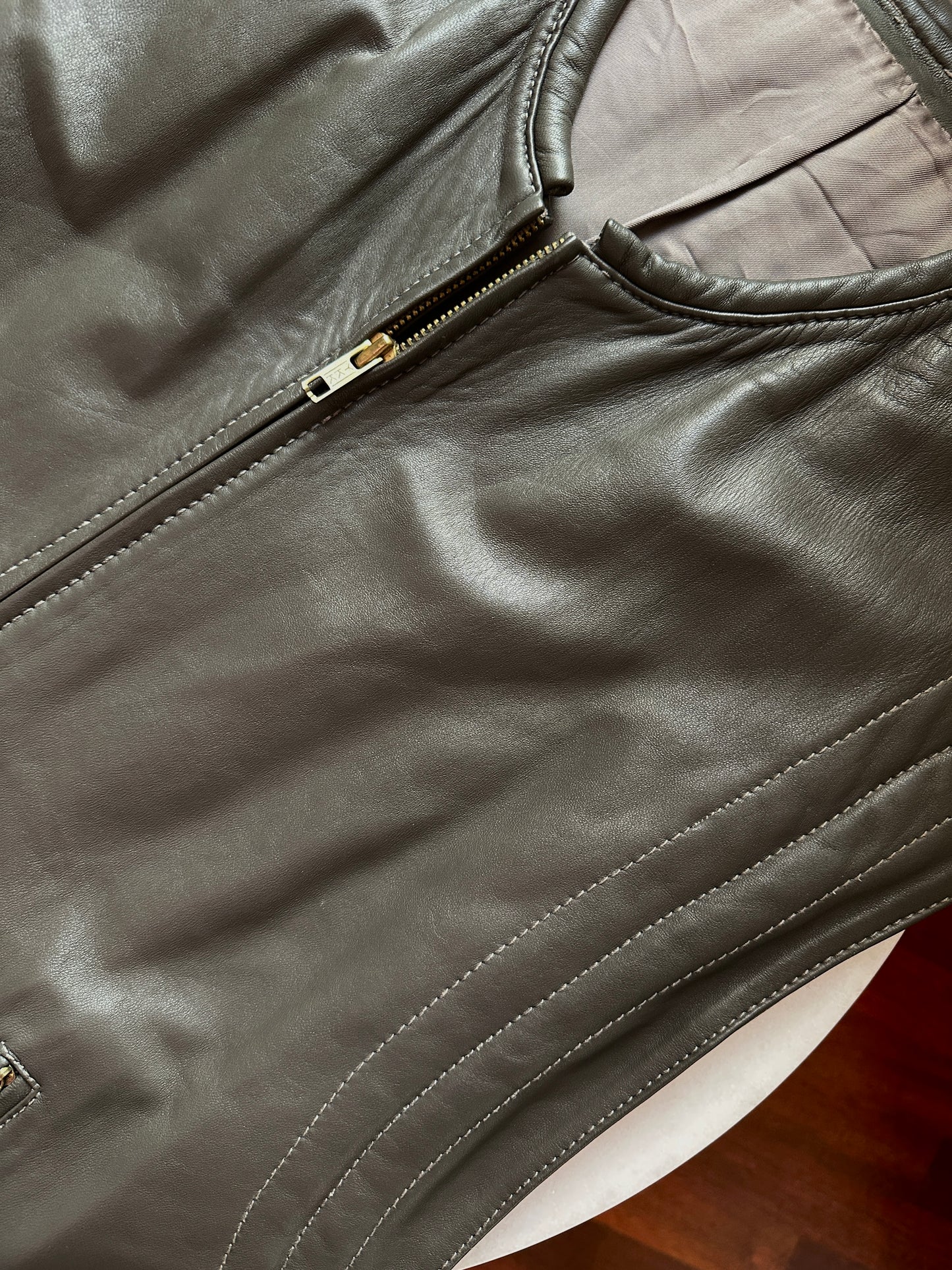 Grey genuine leather vintage vest