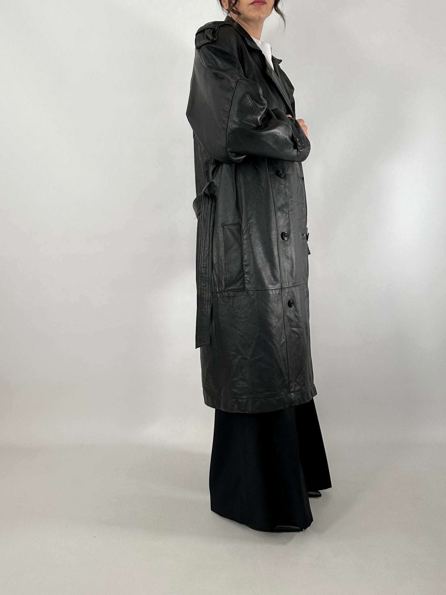 Genuine leather 80s trench coat