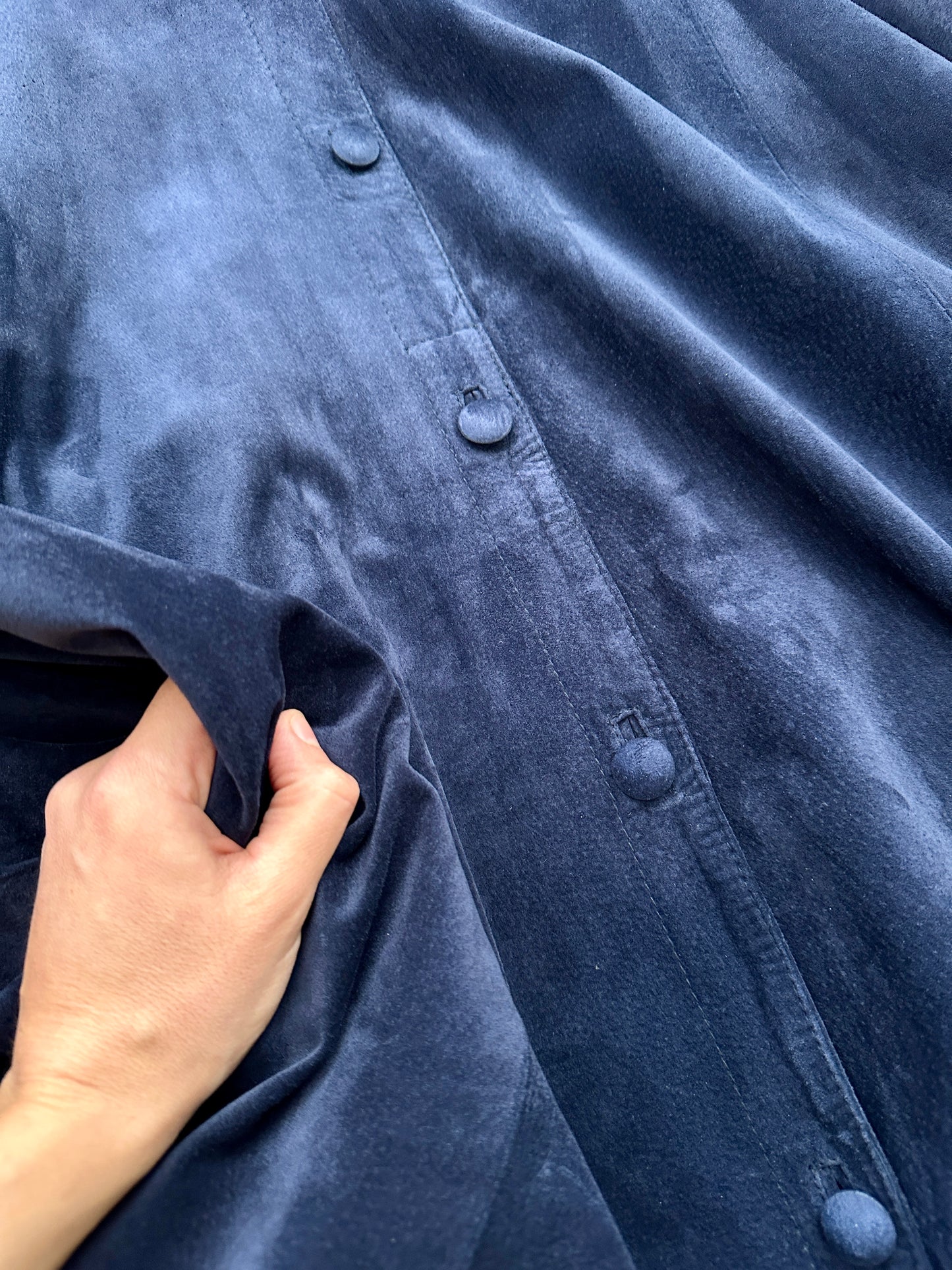 Vintage suede coat with back button detail