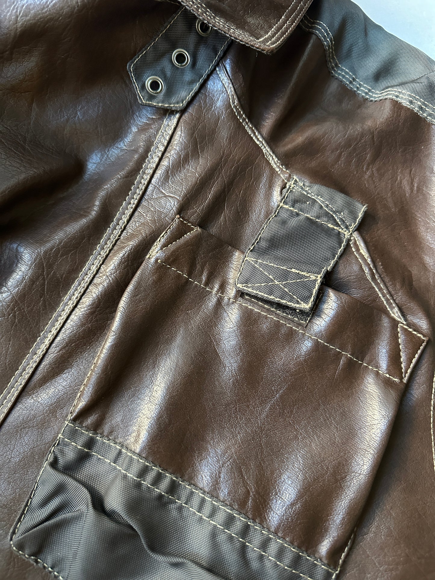 Vintage utility leather and nylon jacket