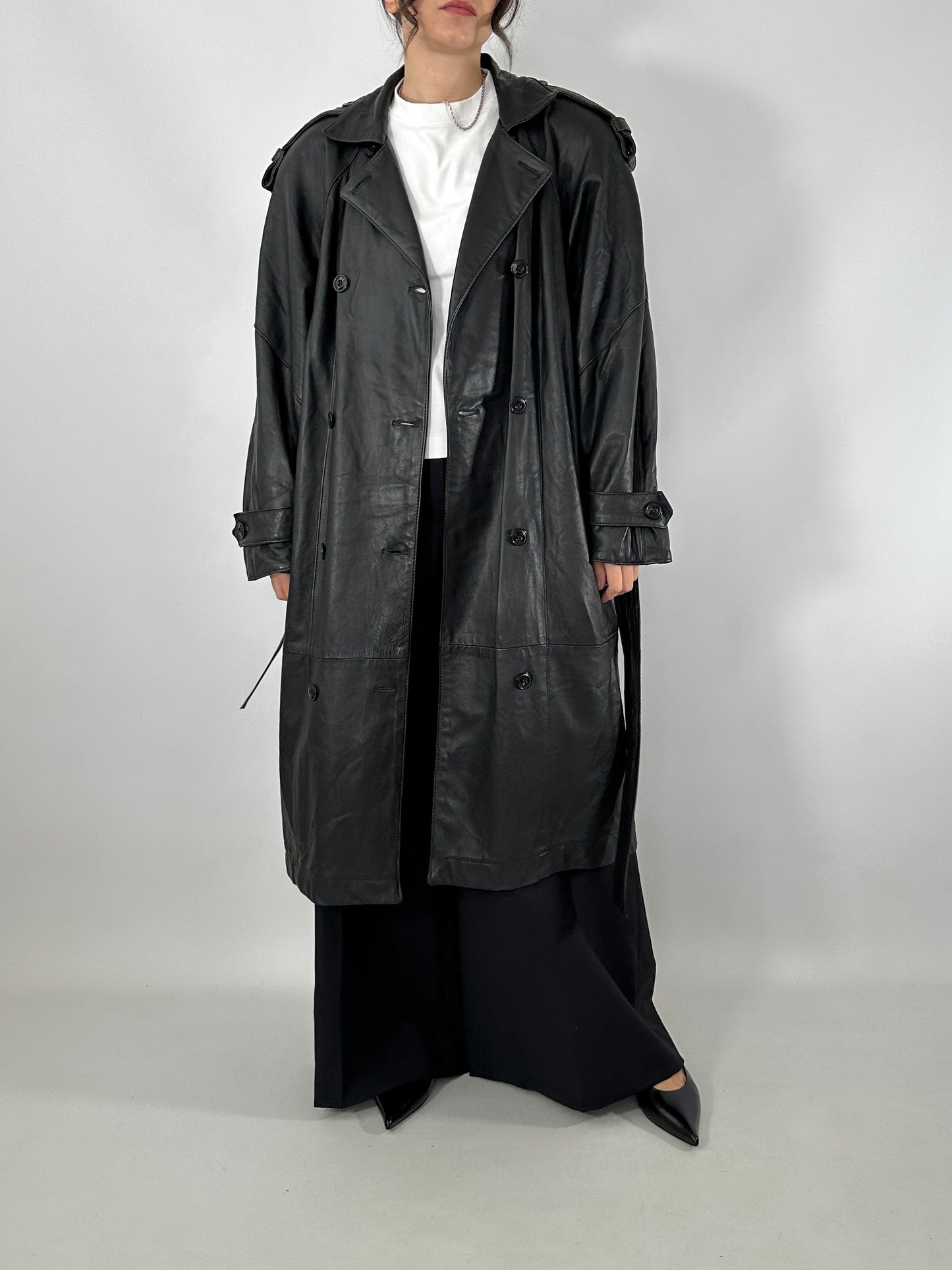Genuine leather 80s trench coat