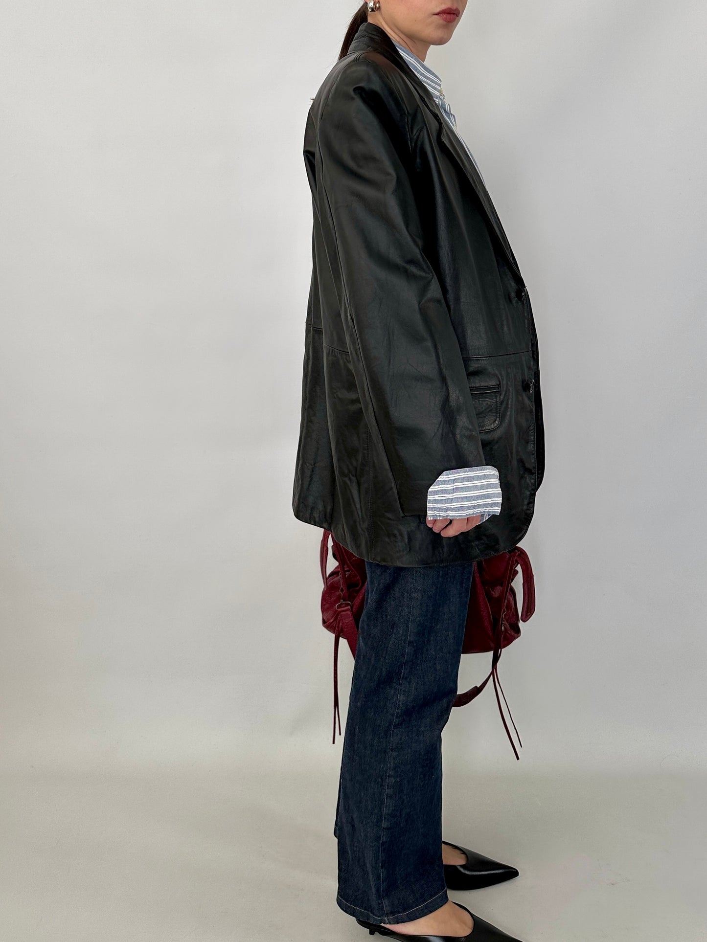 Genuine leather vintage black blazer