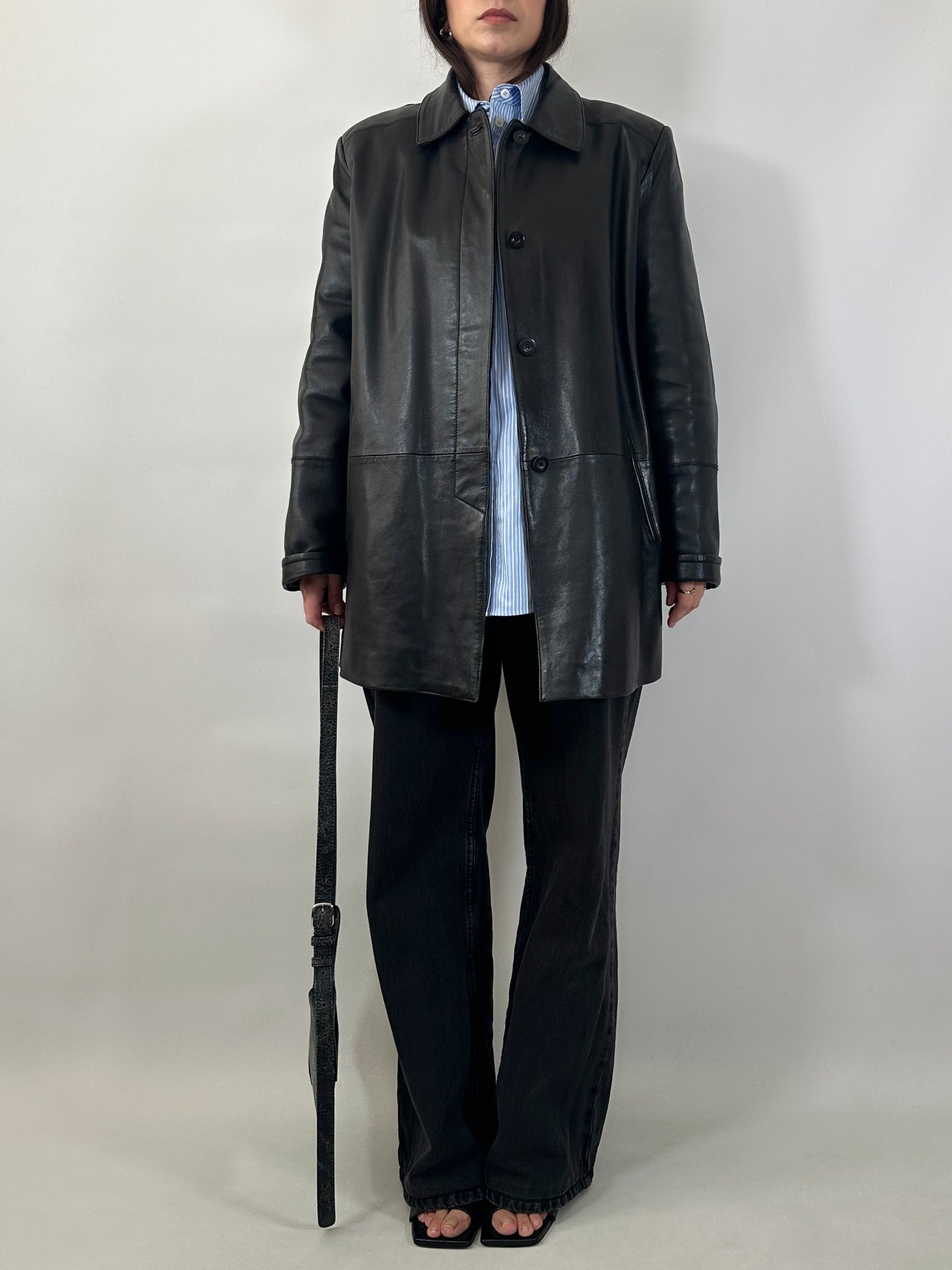 Minimal Black Leather Coat