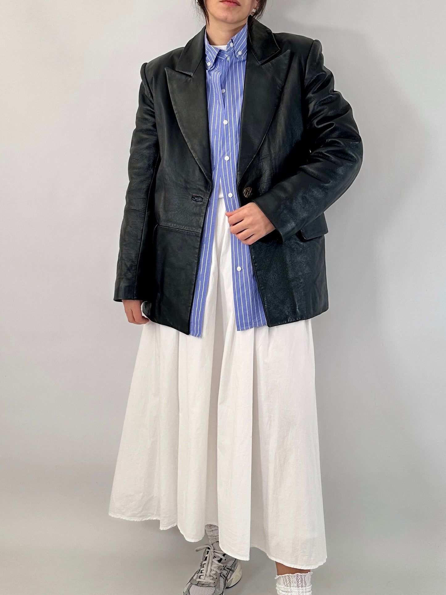 Blue genuine leather blazer
