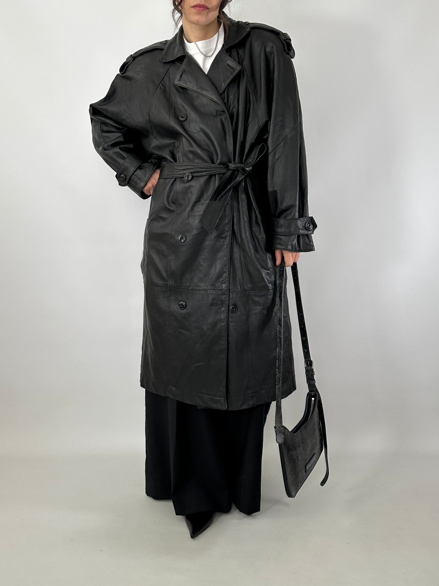 Genuine leather 80s trench coat