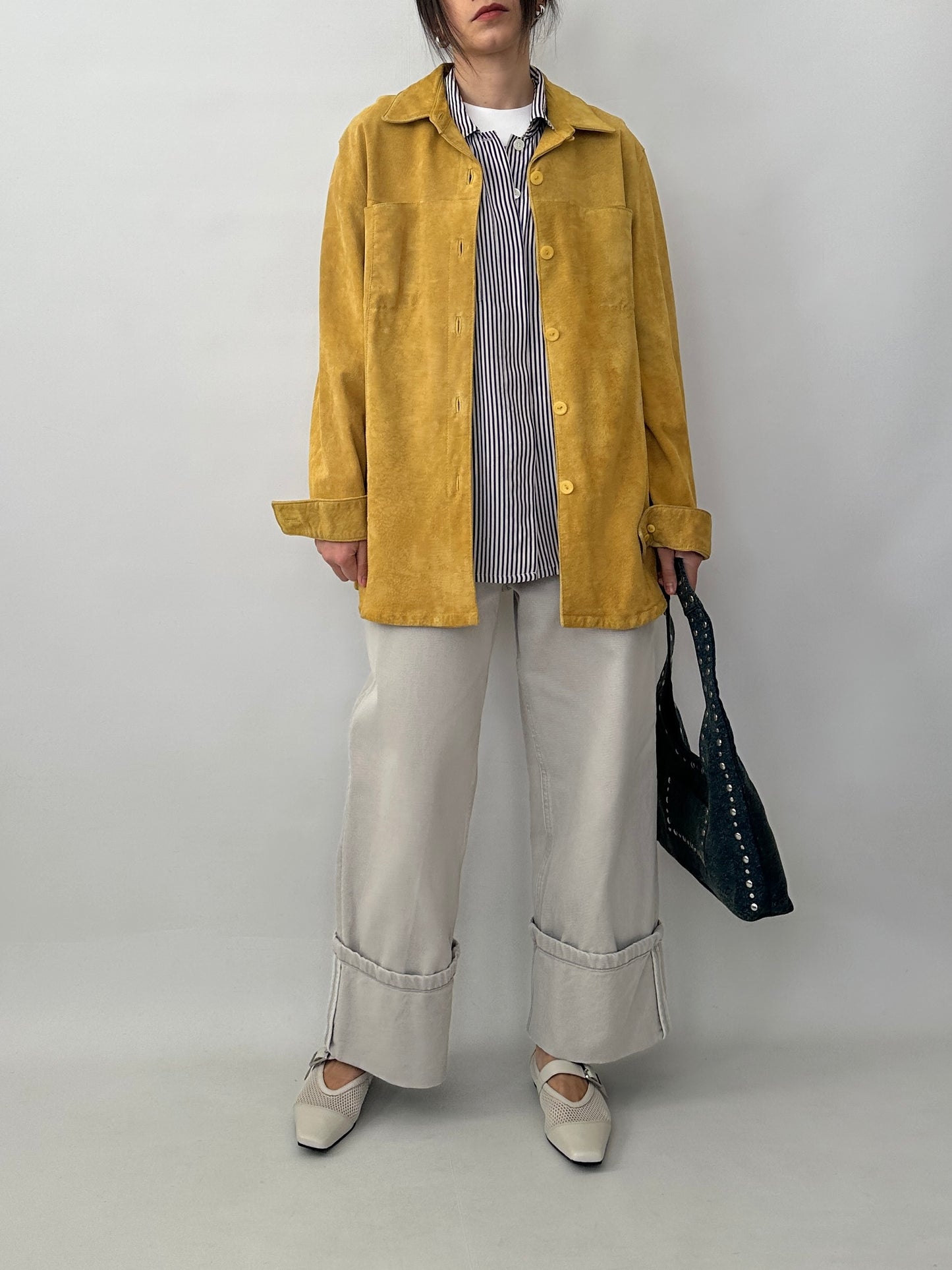 Yellow real suede overshirt