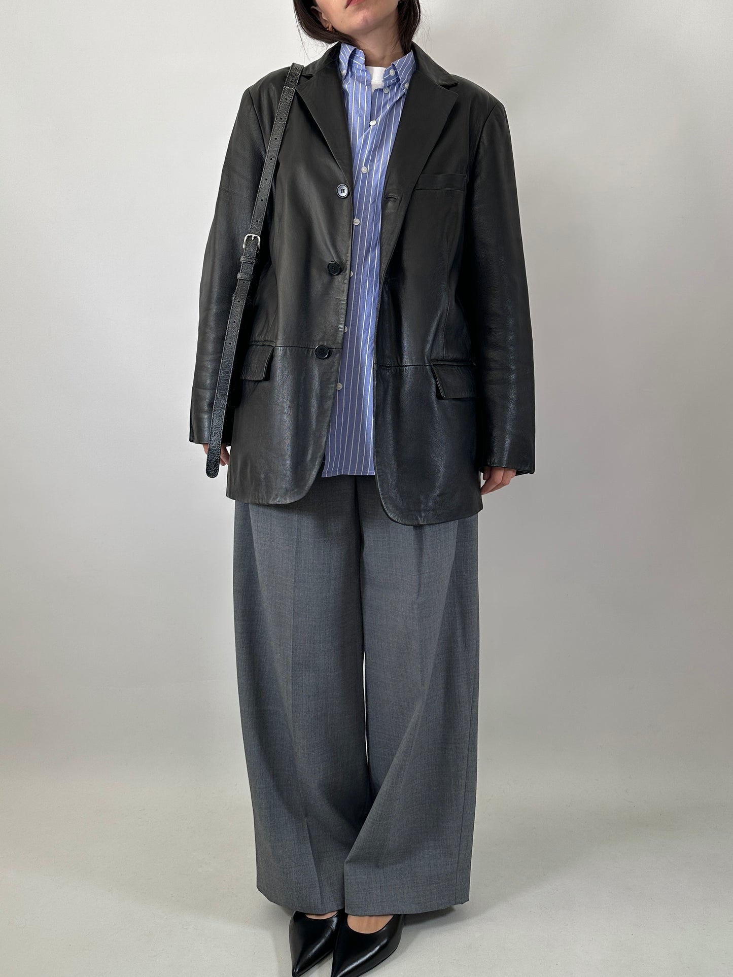 Genuine leather black blazer