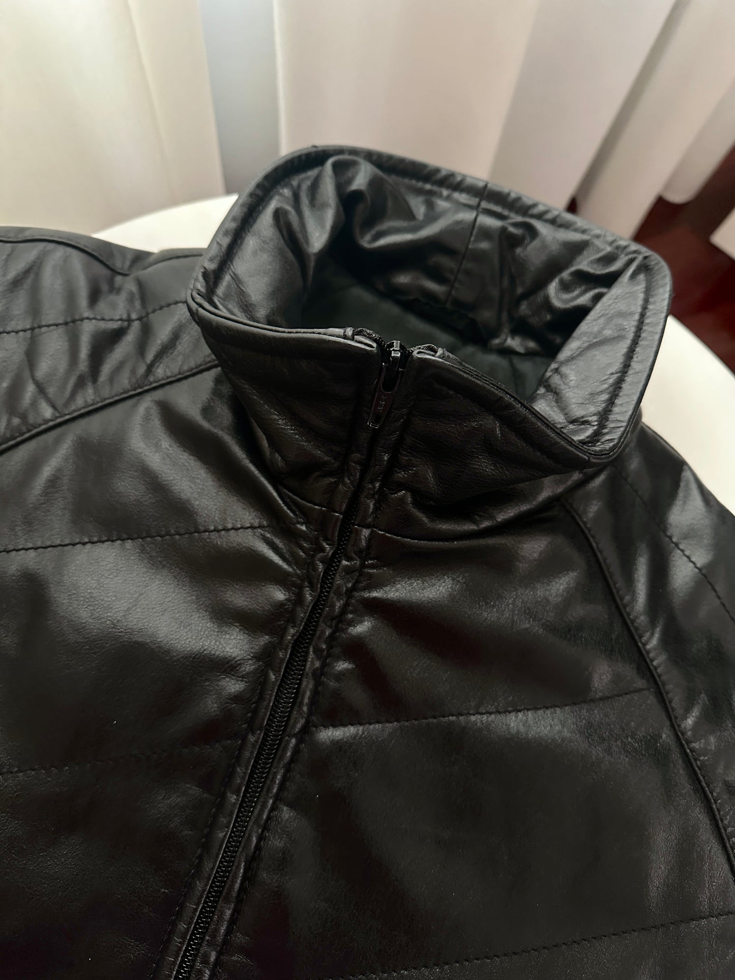 Quilted real leather jacket