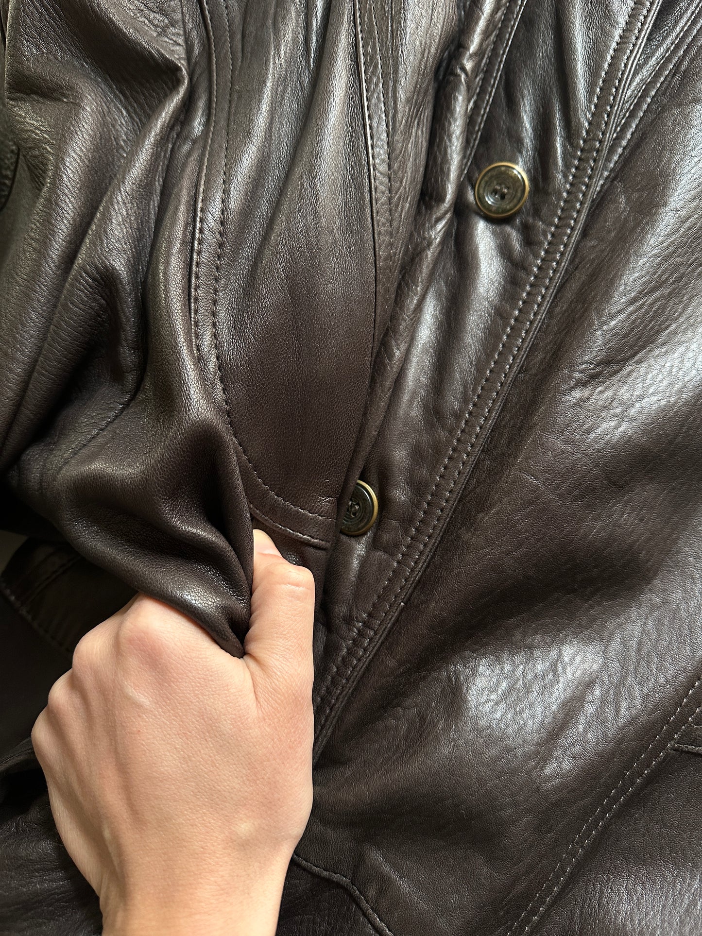 Vintage Soft Leather Funnel Neck Coat