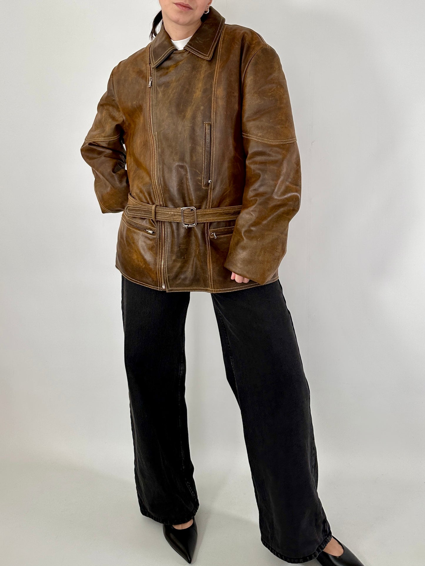 Biker jacket in real distressed leather