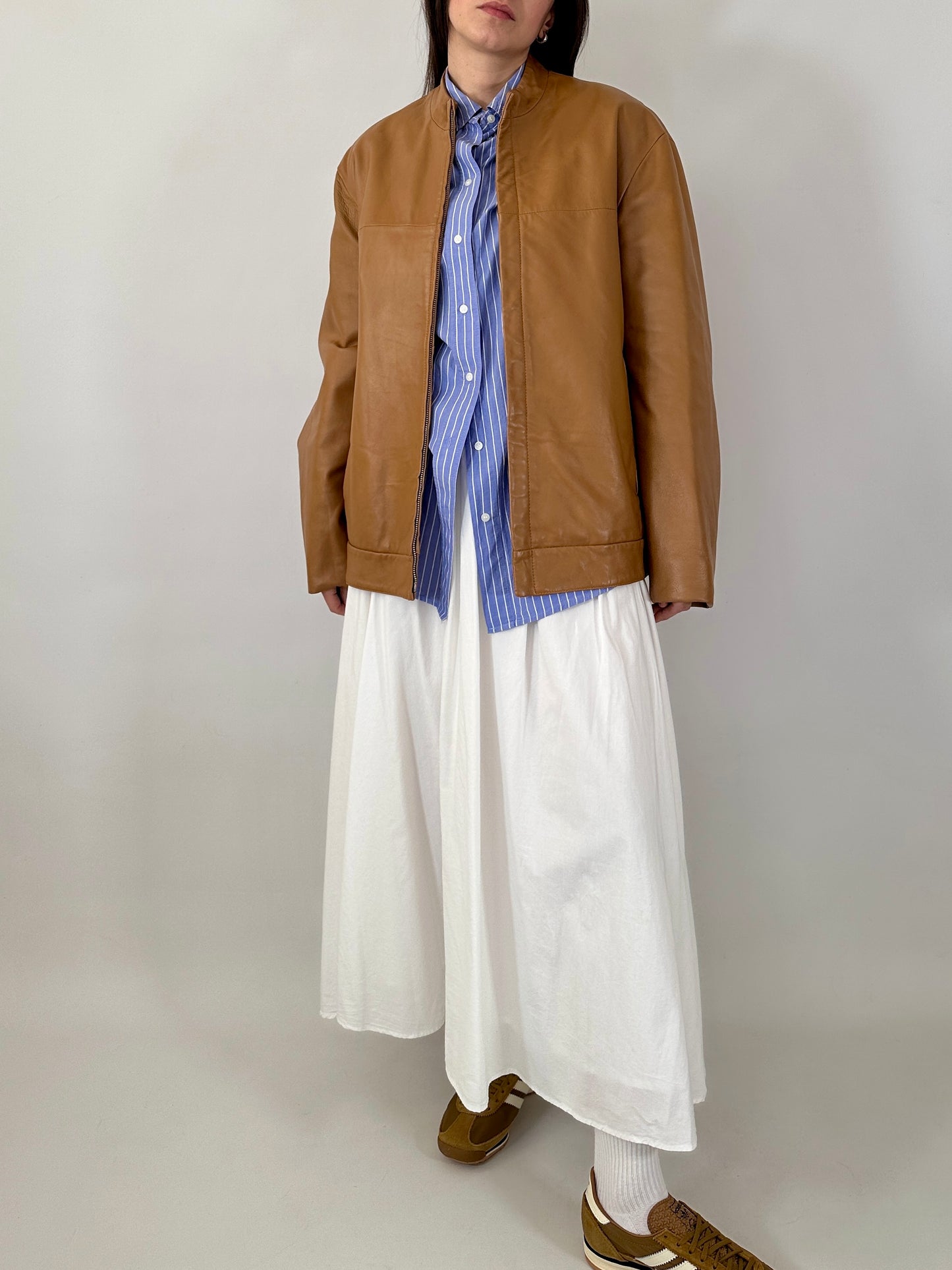 Biscuit oversized leather jacket