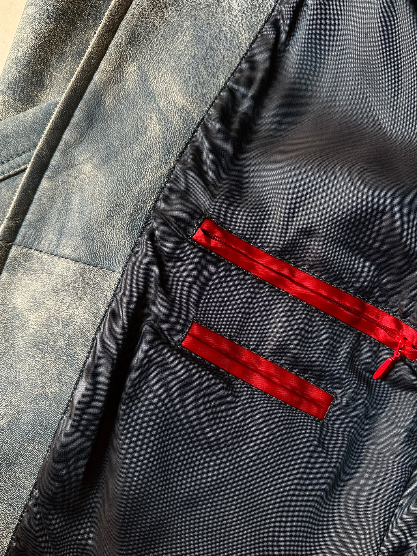 Hugo Boss bomber in distressed sky blue lamb leather