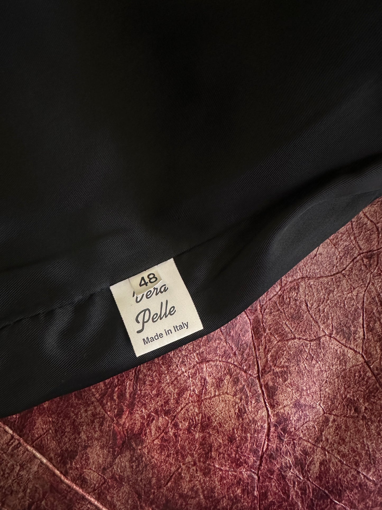 Red marble leather trucker jacket