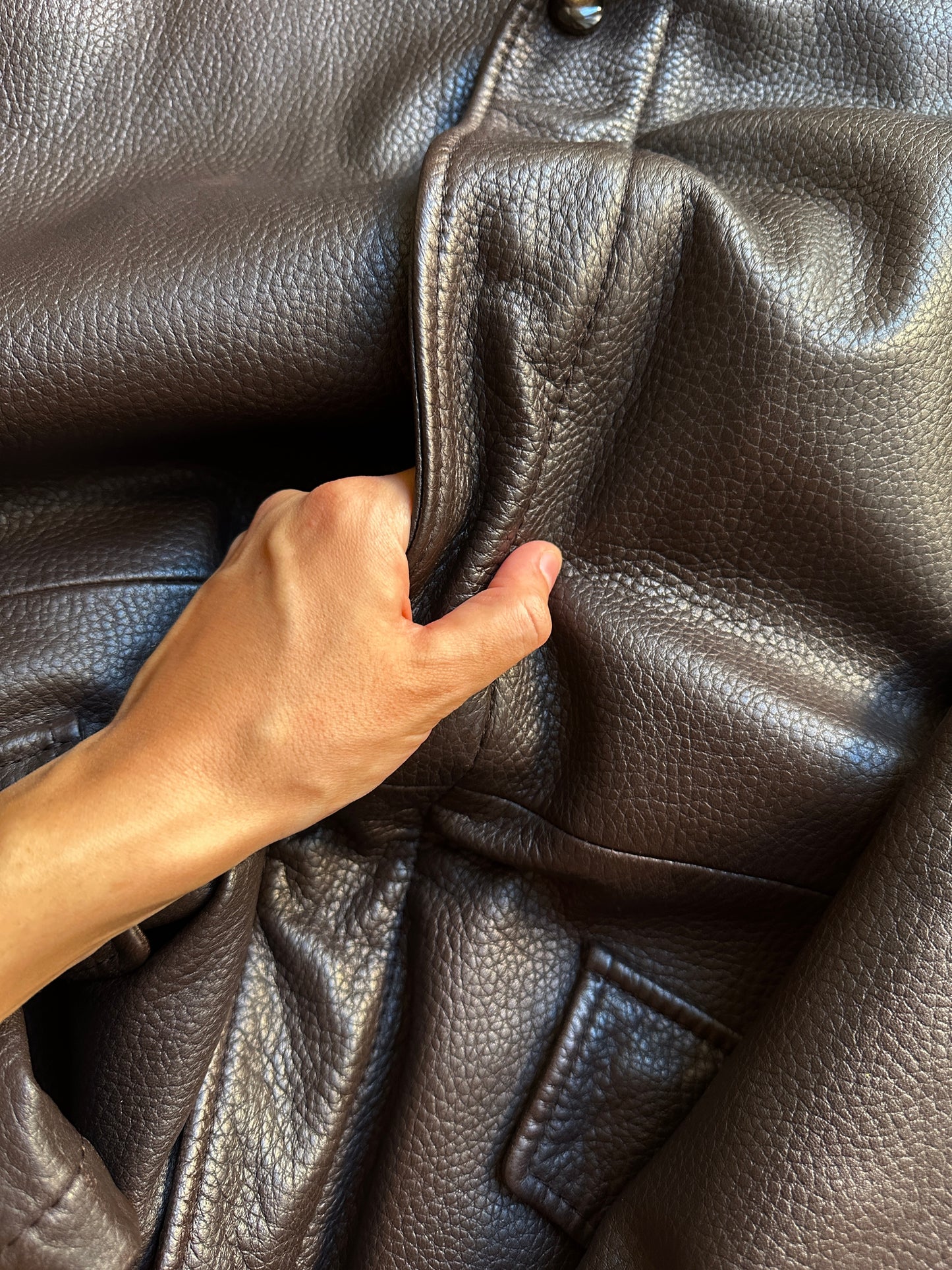 Grained lamb leather brown coat