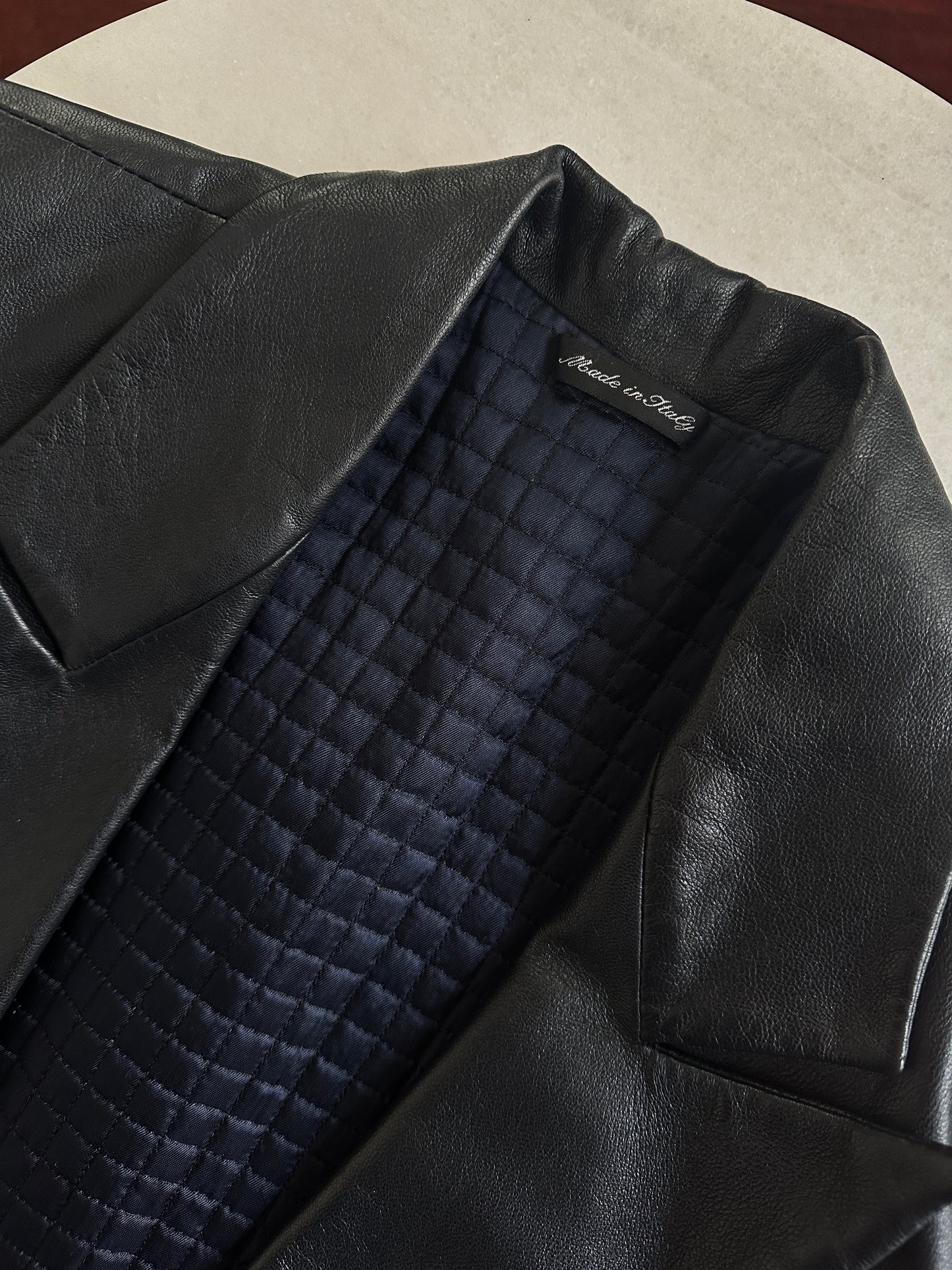 Blue genuine leather blazer