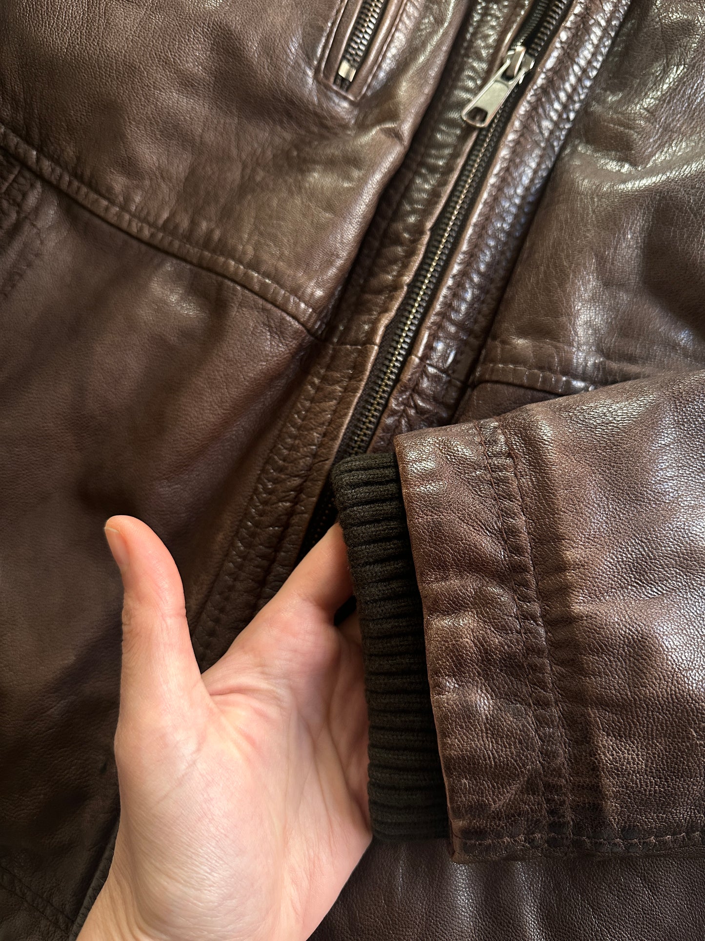 Vintage Brown Leather Zip Jacket