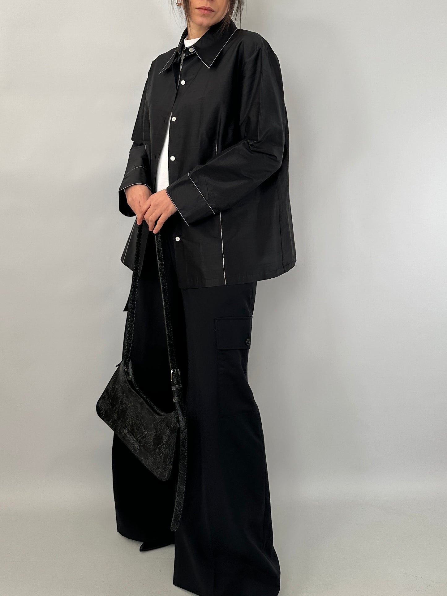 Contrast stitch silk shirt