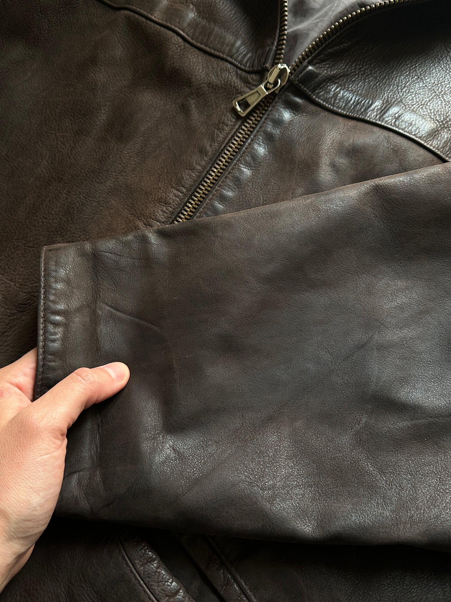 Vintage Brown Zip-Up Leather Jacket