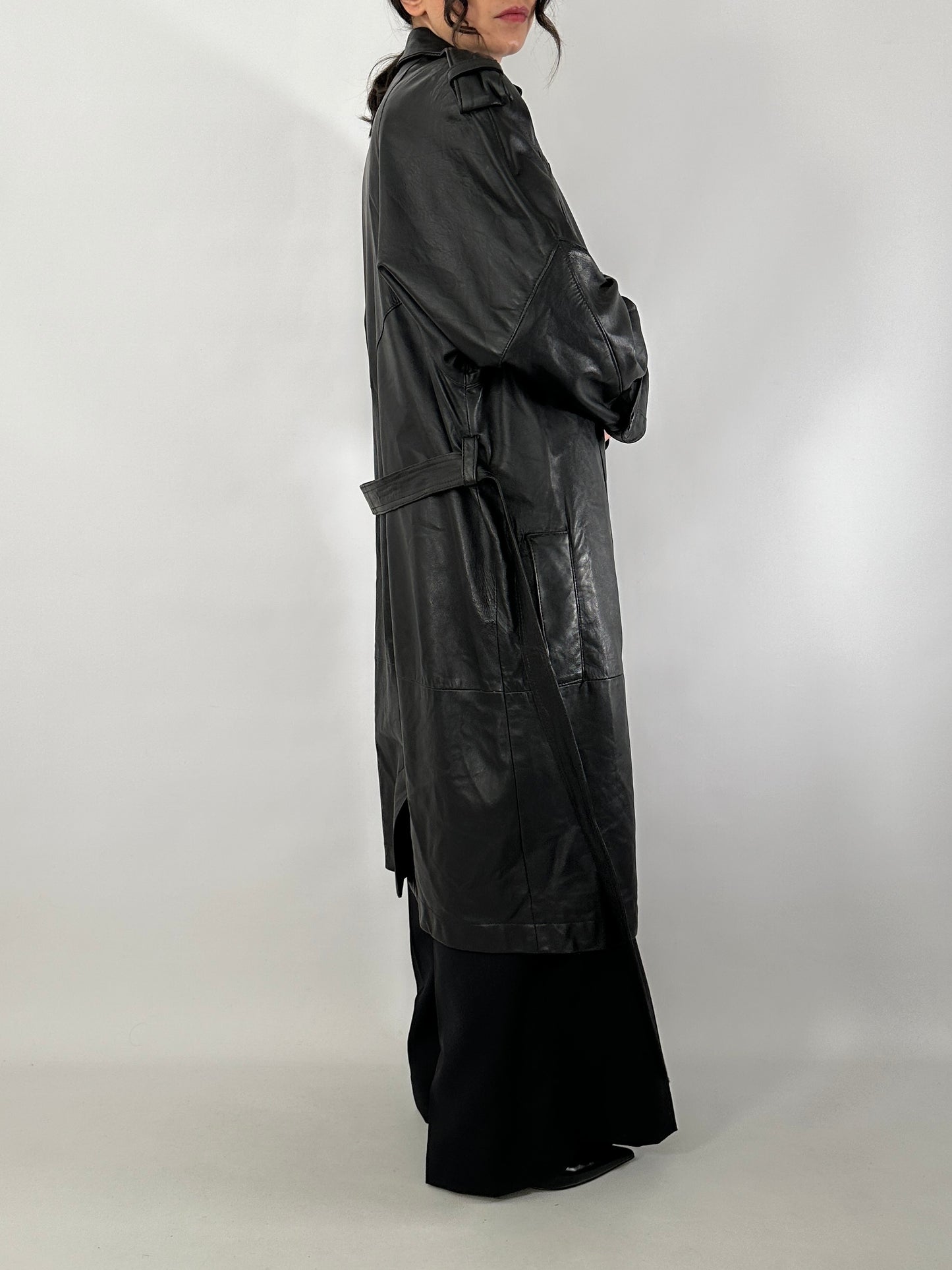 Genuine leather 80s trench coat