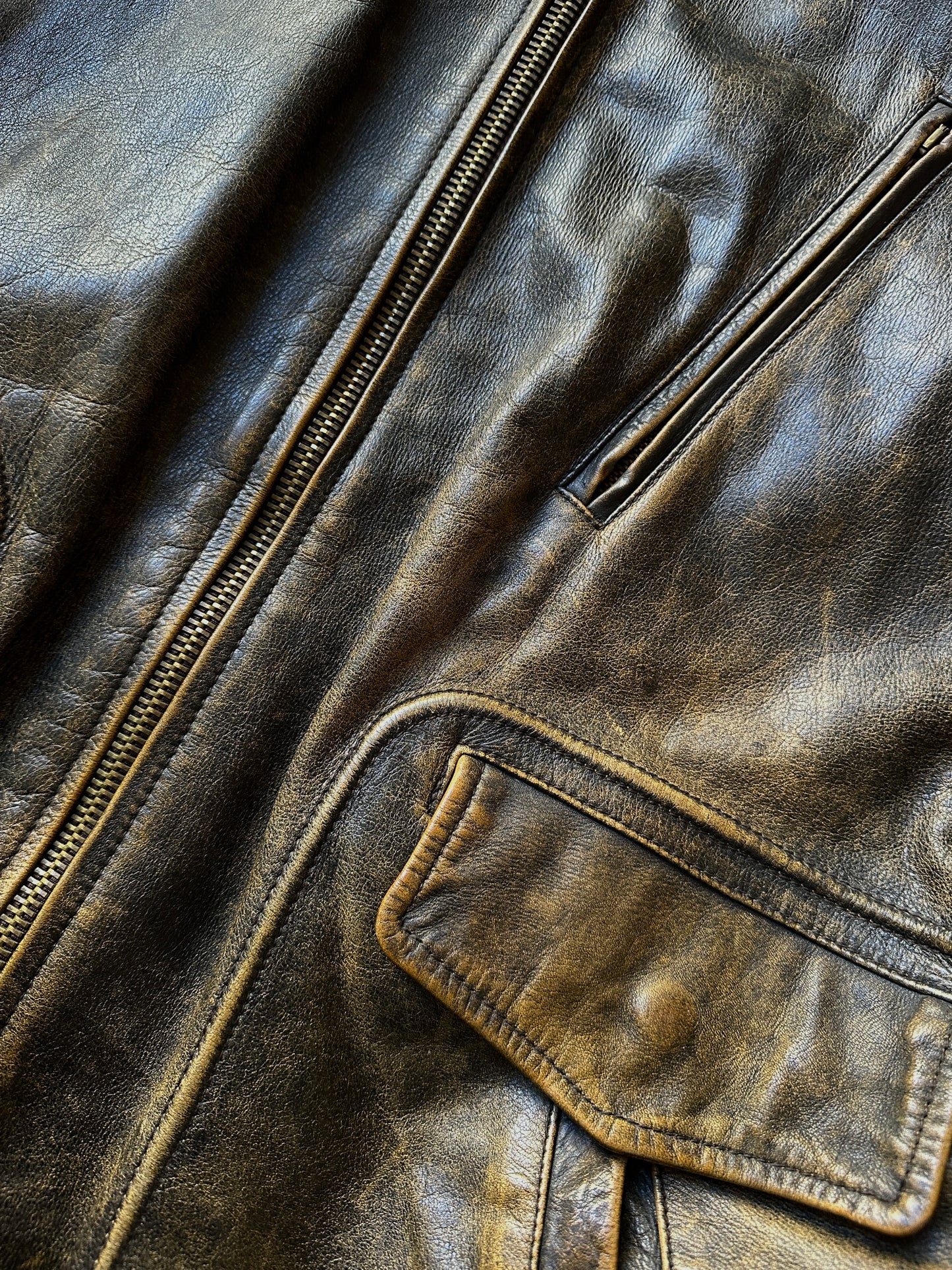 Oversized aviator jacket in distressed real leather