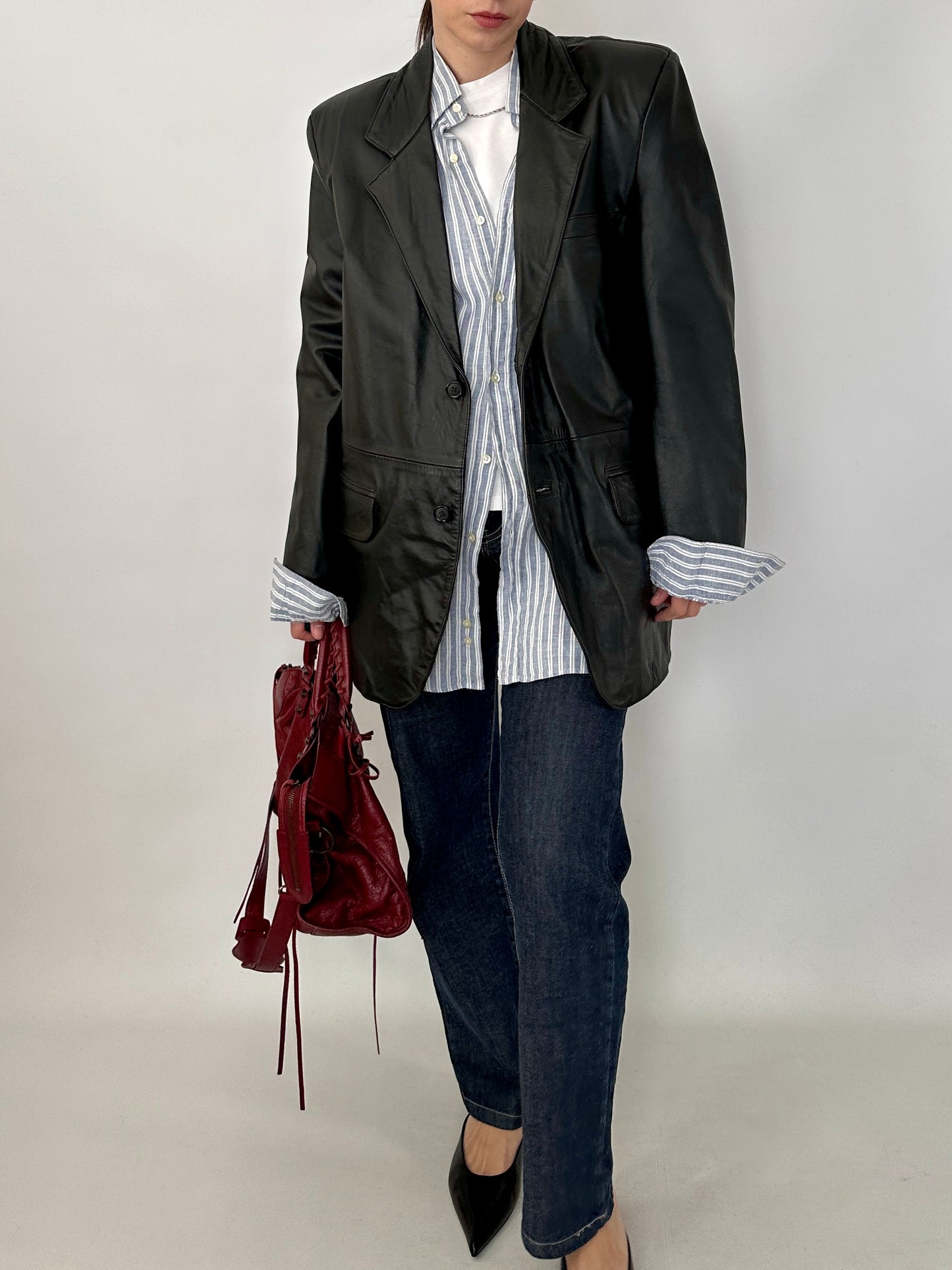 Genuine leather vintage black blazer