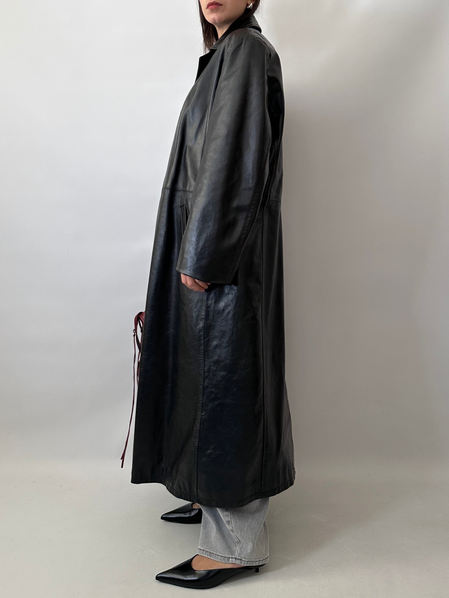 Extra long genuine leather coat