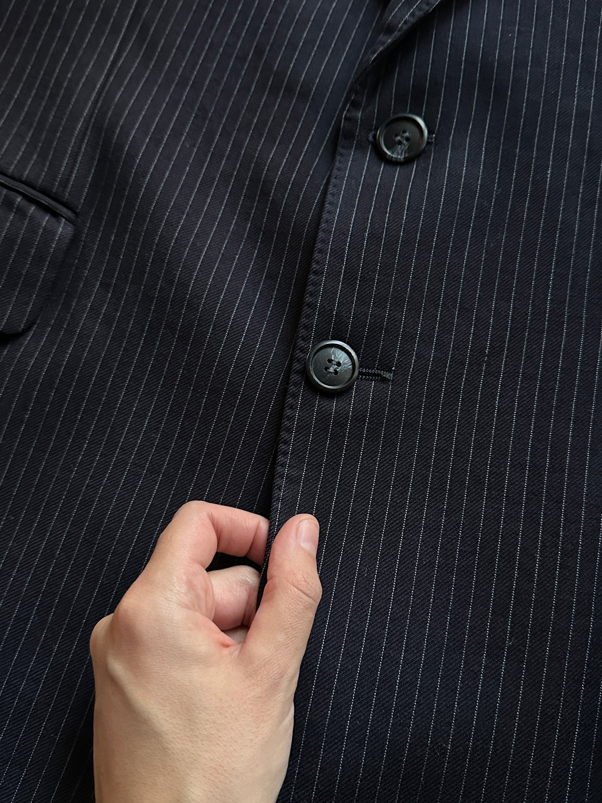 Navy Pinstripe Wool Blazer