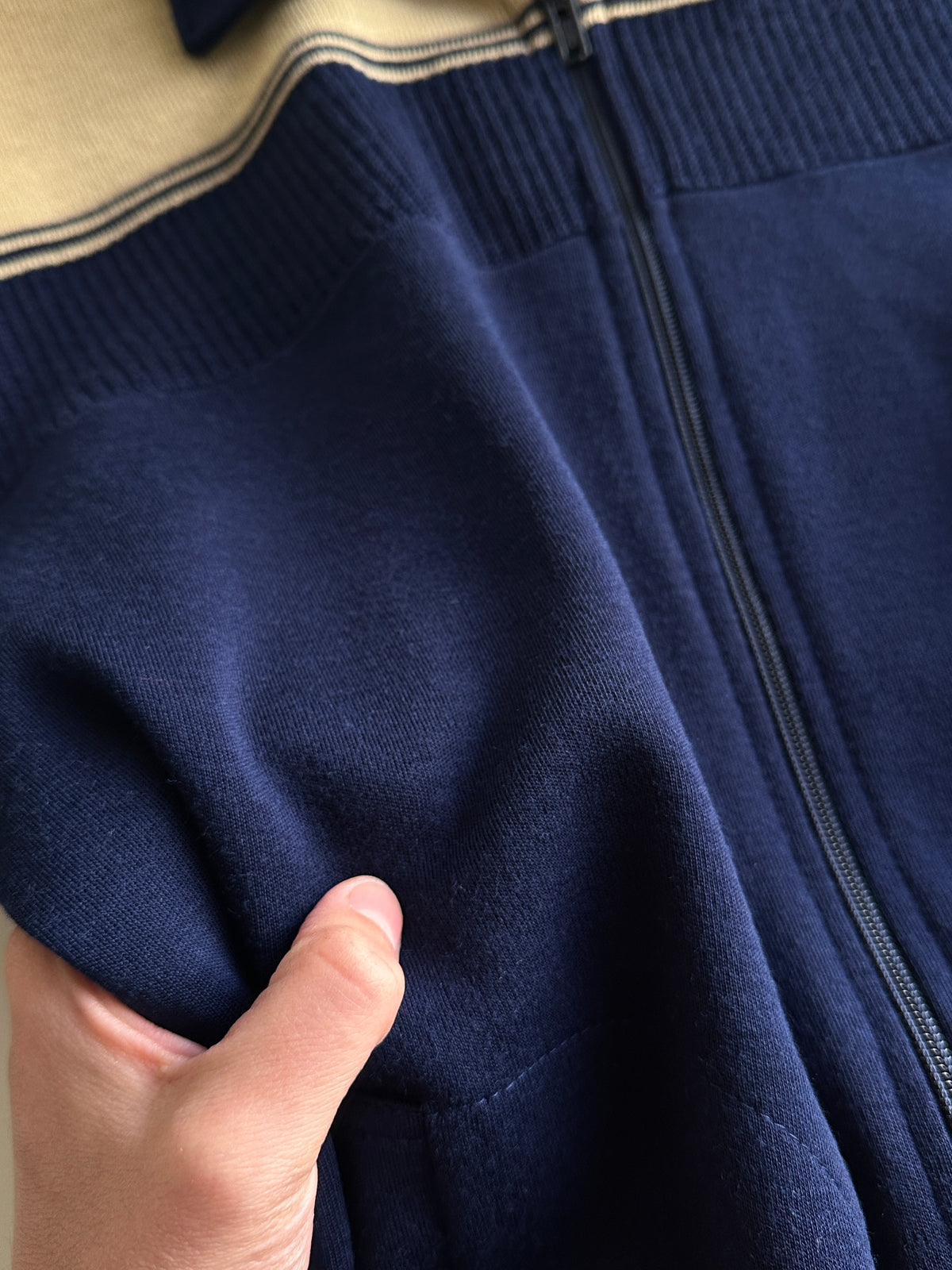Navy Two-Tone Retro Zip-Up Cardigan