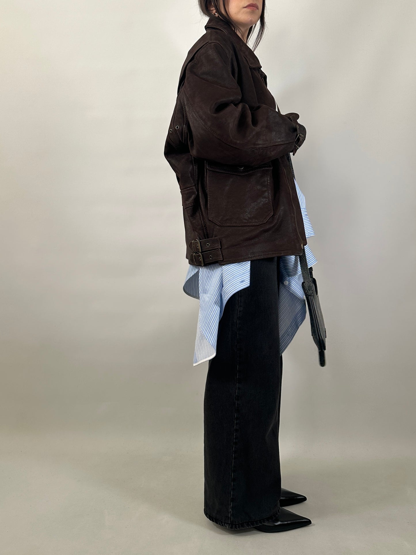 Oversized Leather Jacket with Fleece Lining