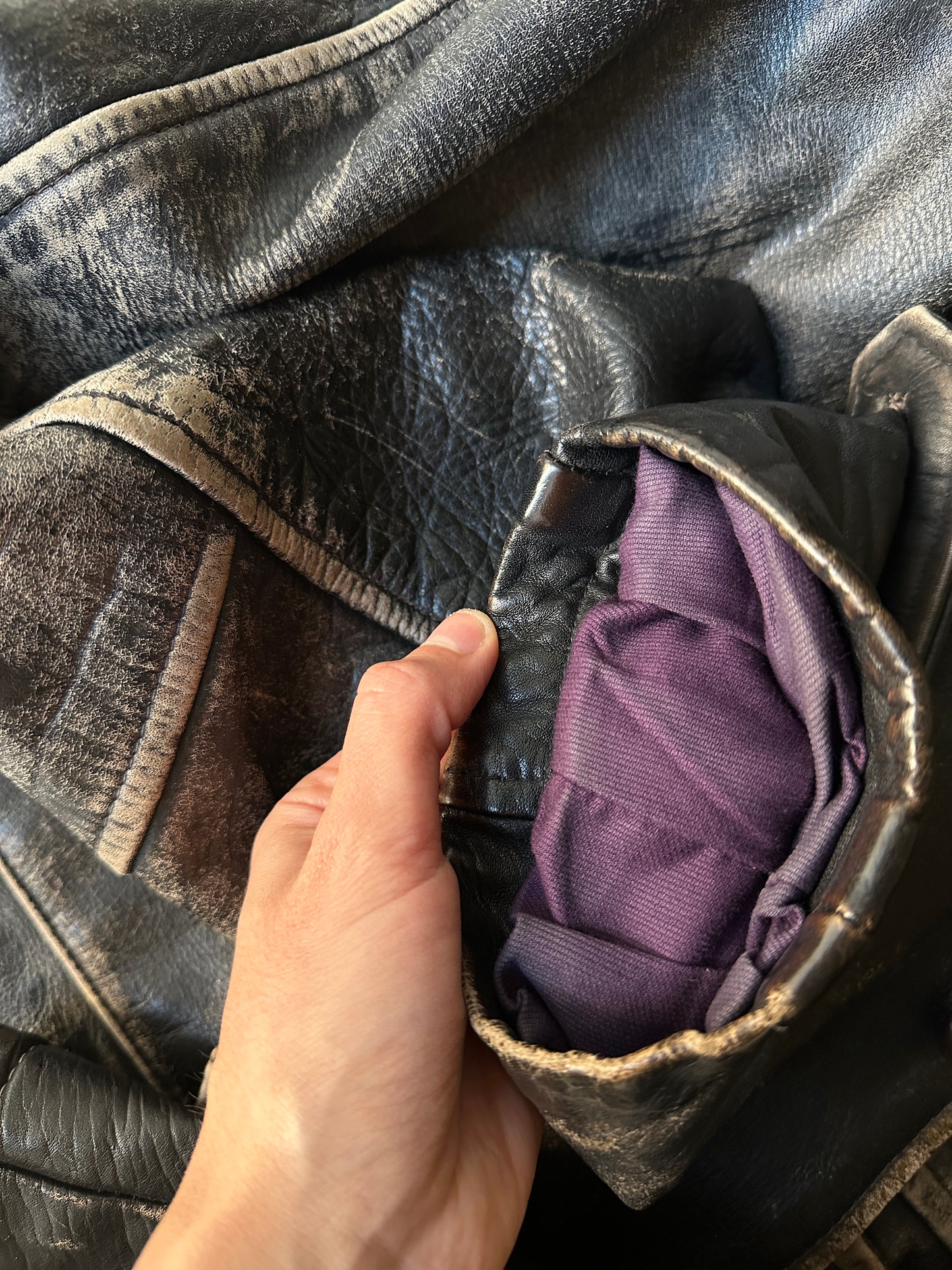 Distressed leather Harrington jacket