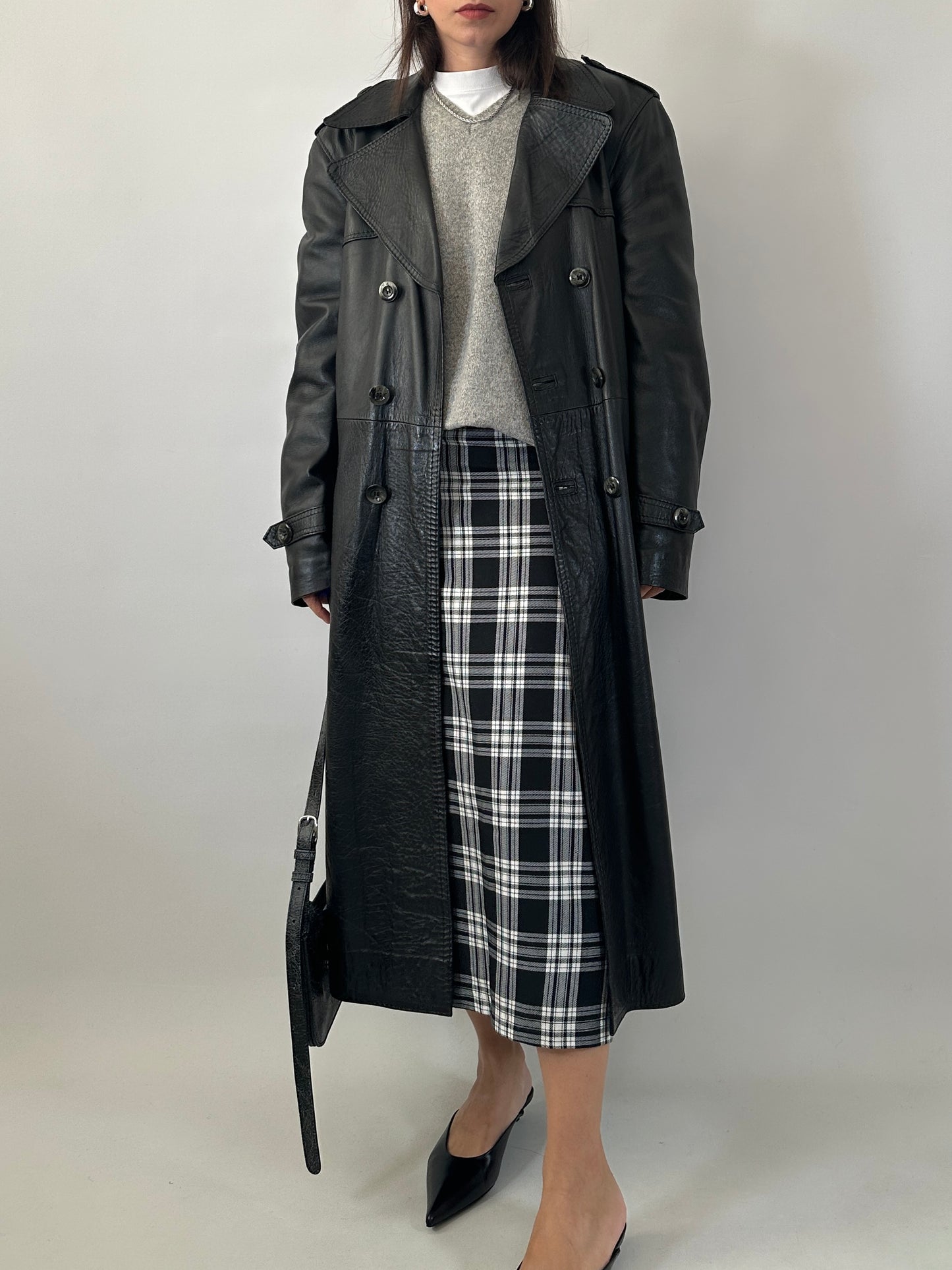 Checked long pencil skirt