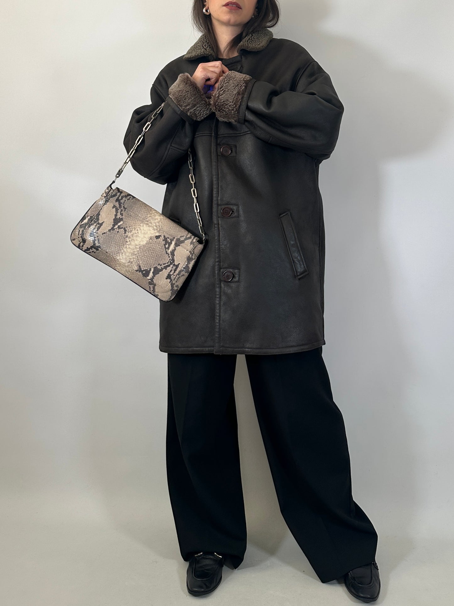 Vintage shearling coat brown and beige