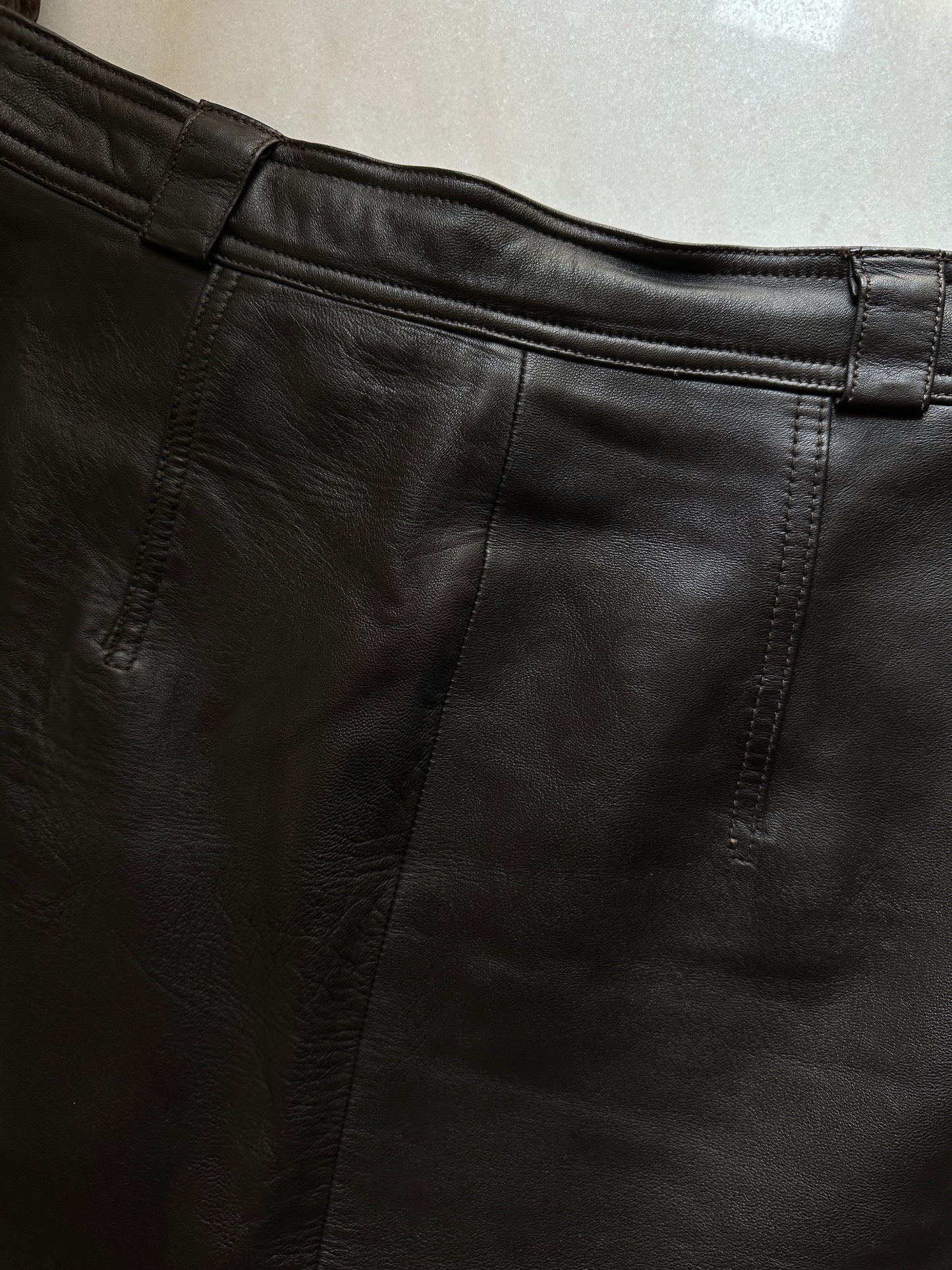 Brown soft leather pencil skirt