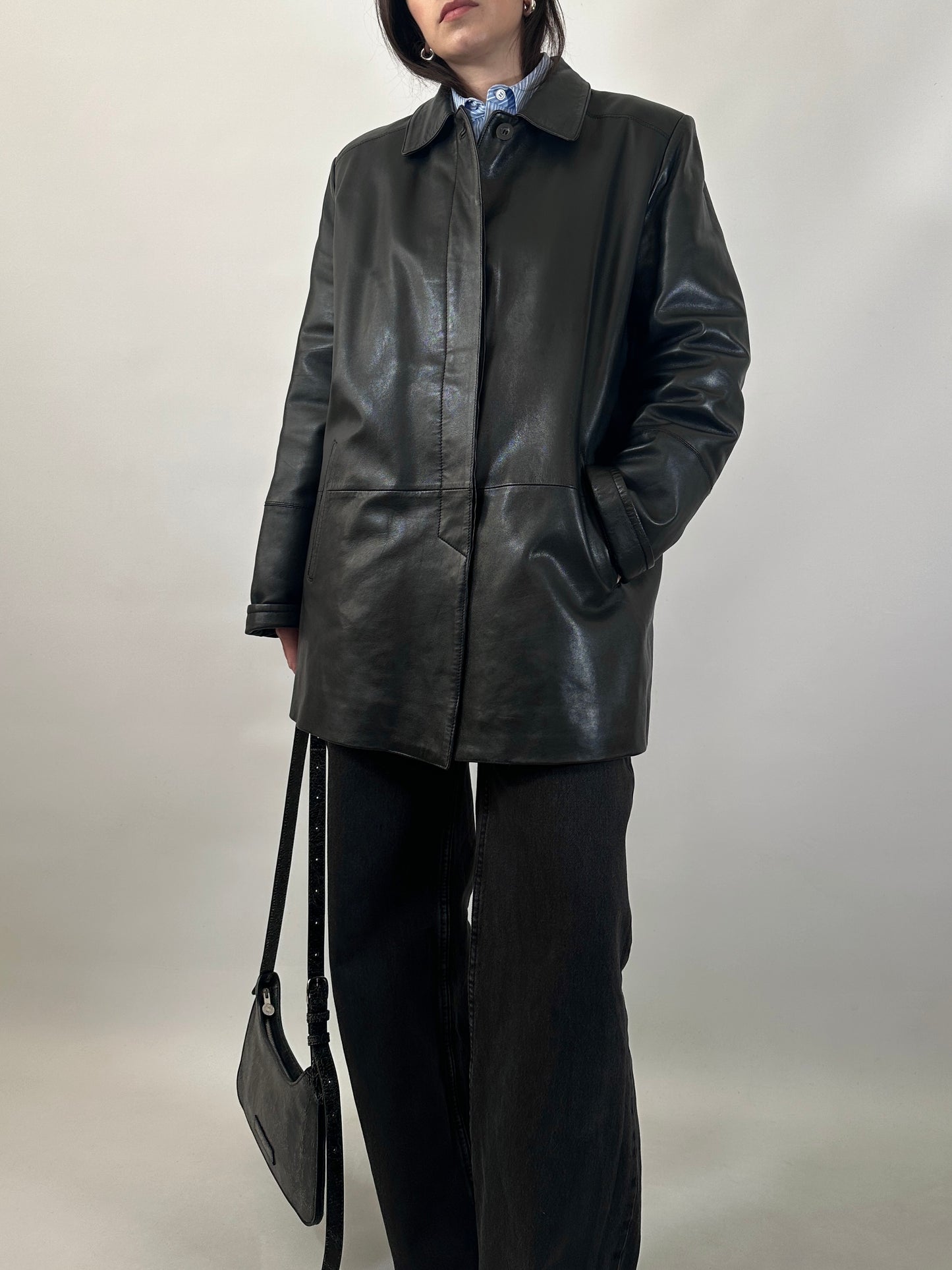 Minimal Black Leather Coat