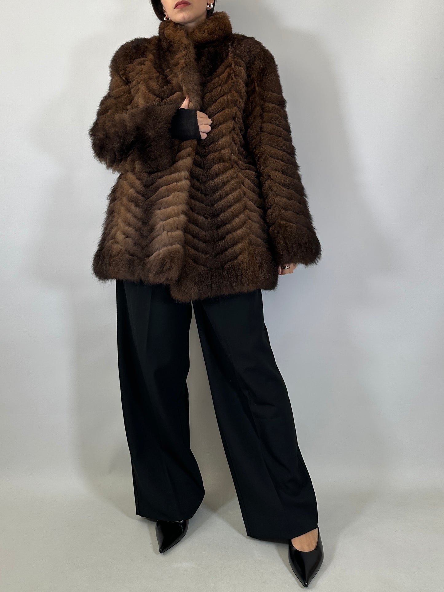 Vintage Chevron Fur Coat