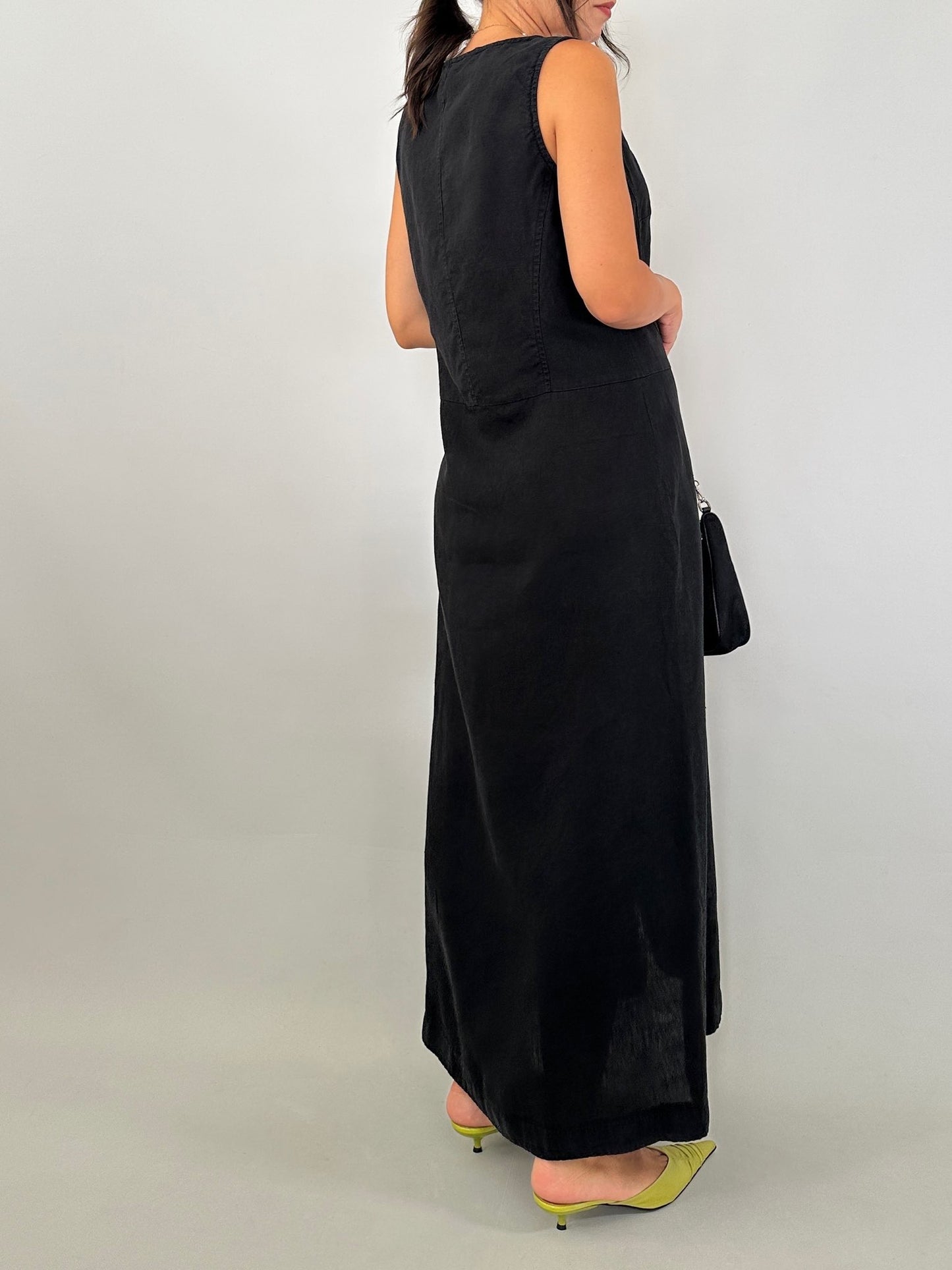 Pure linen maxi black dress