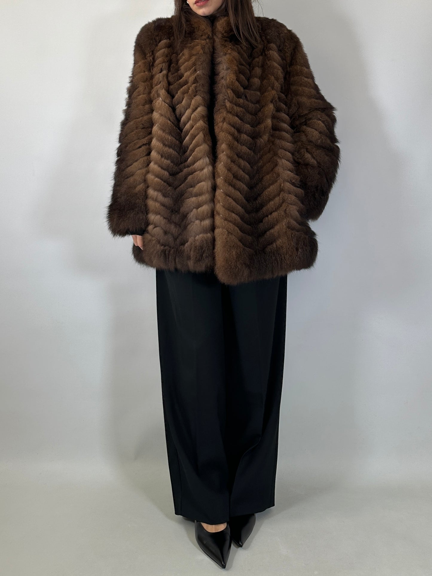 Vintage Chevron Fur Coat