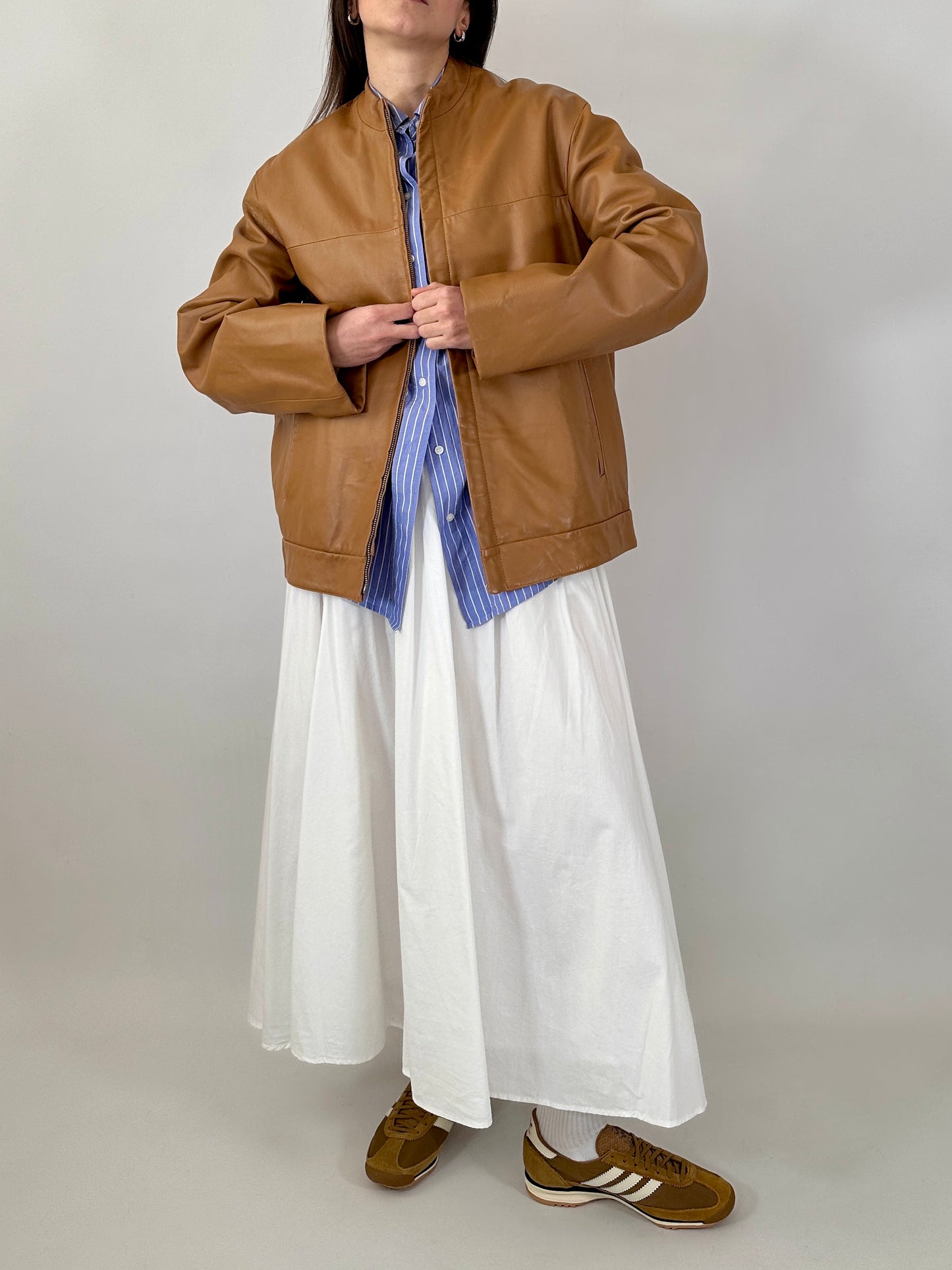 Biscuit oversized leather jacket