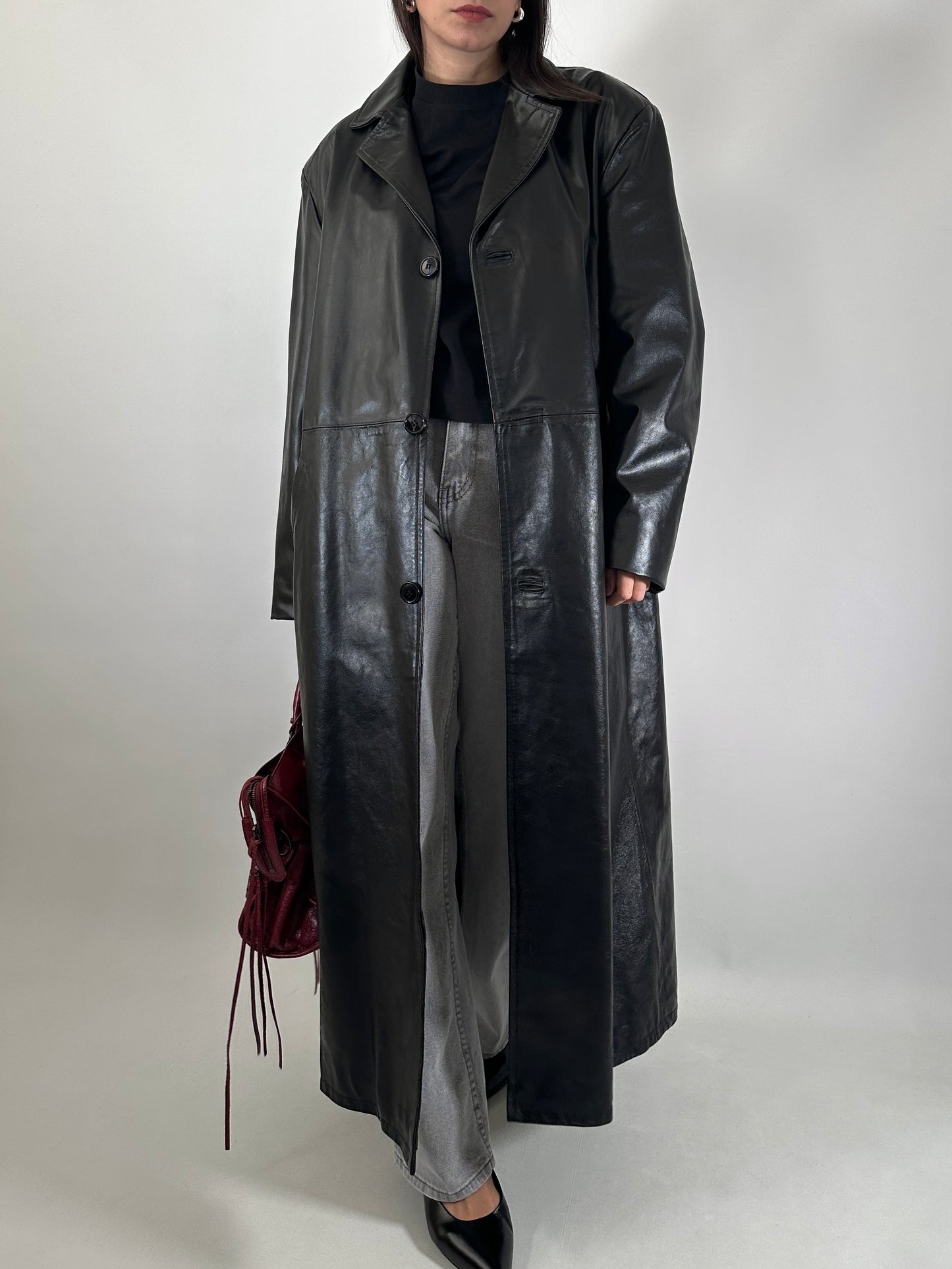 Extra long genuine leather coat