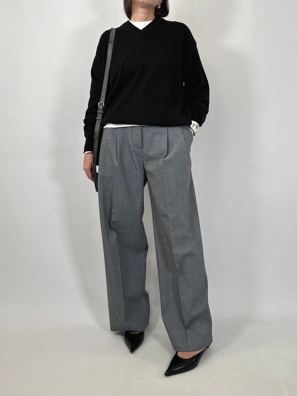 Black Fine Wool V-Neck Sweater