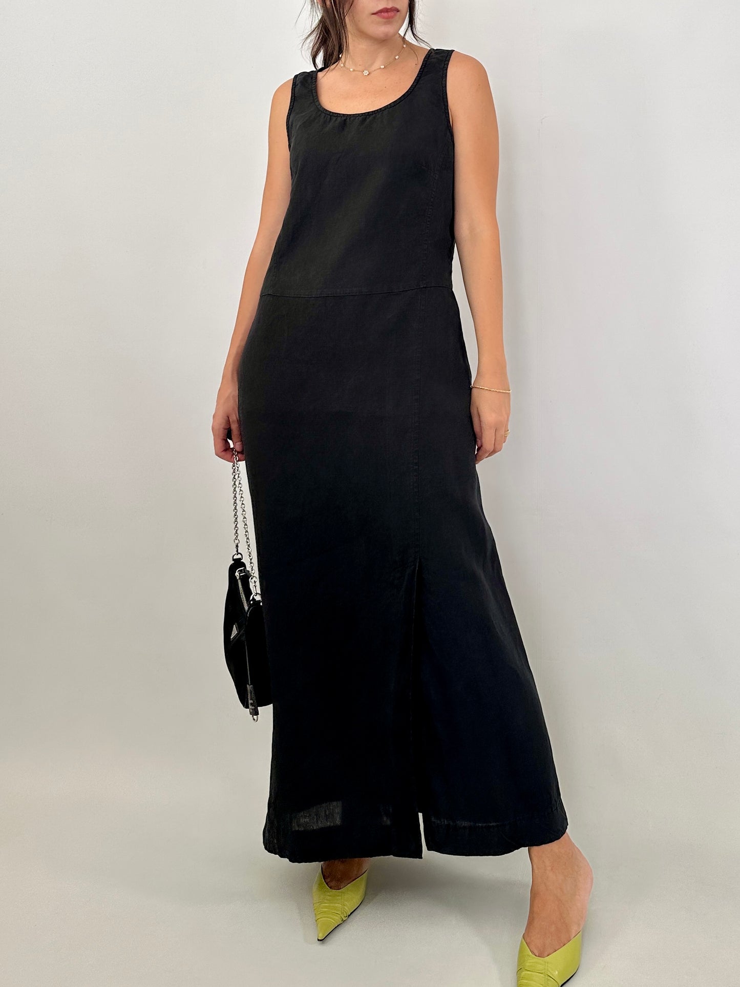Pure linen maxi black dress