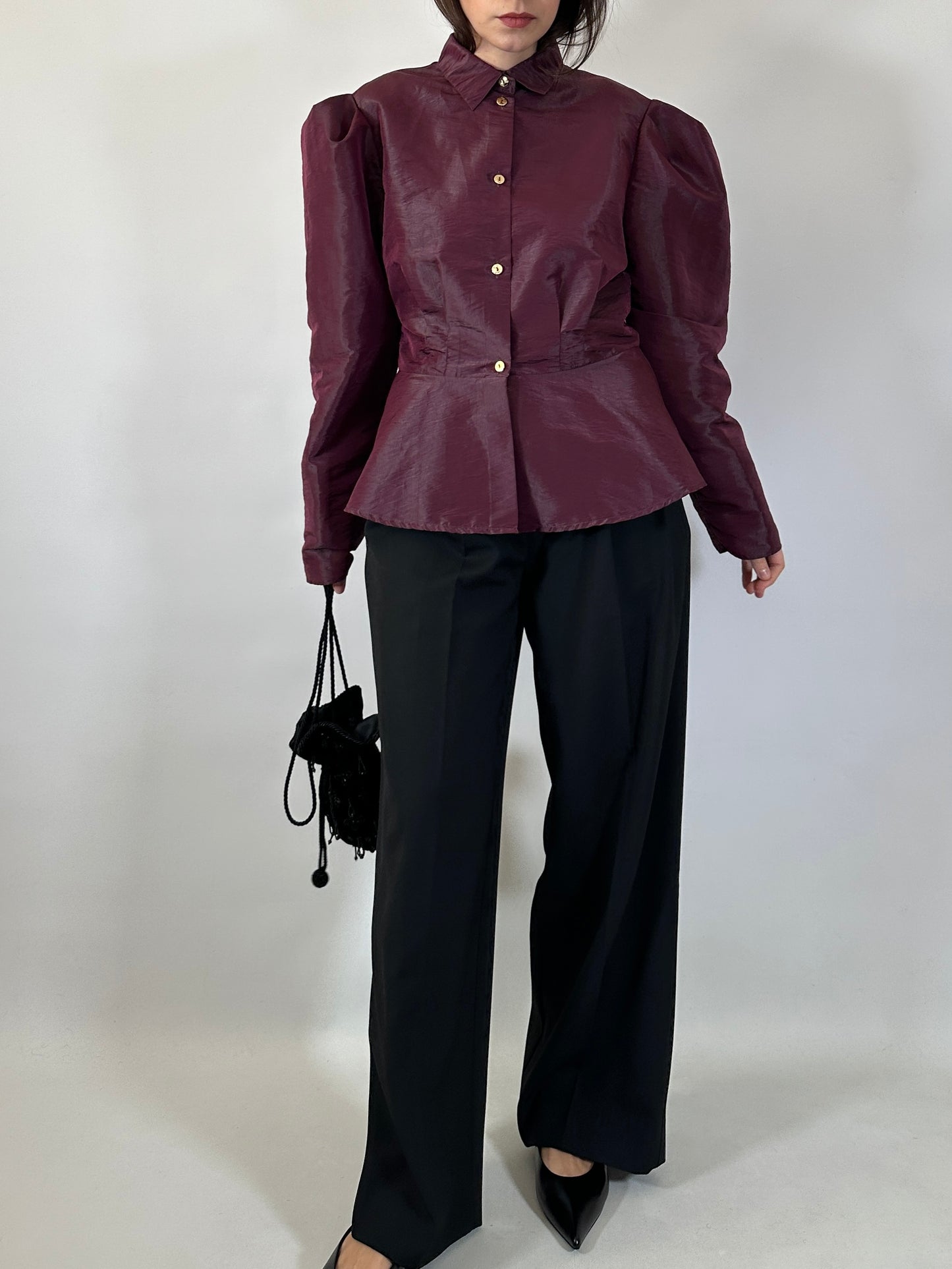 Vintage Burgundy Puff Sleeve Shirt